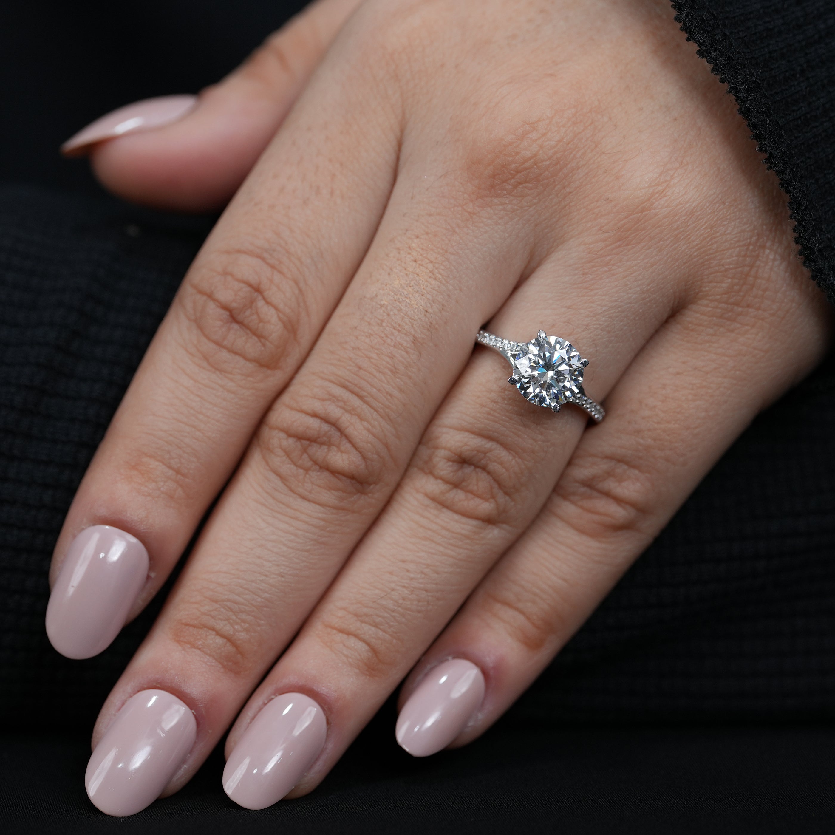 Timeless round lab grown diamond bridal ring polished white gold