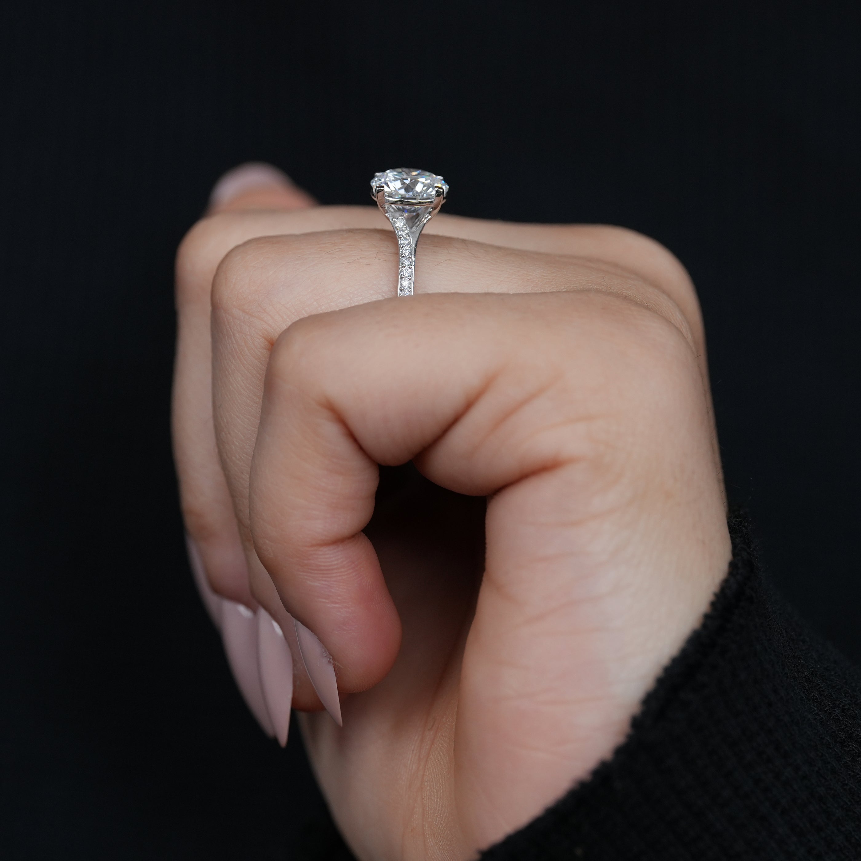 Round Diamond Solitaire Engagement Ring with Split Shank Band