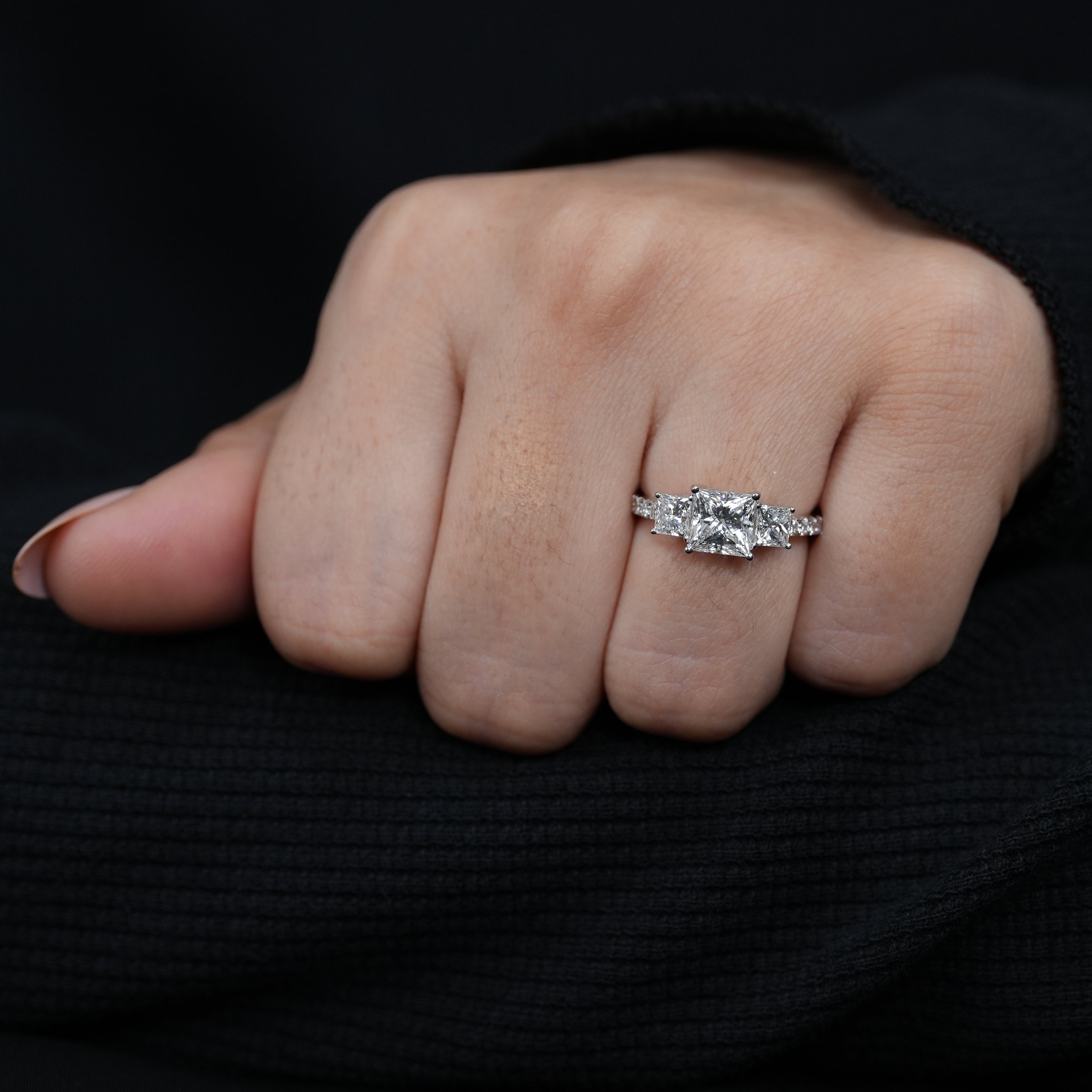 Fine jewelry princess lab grown diamond three stone bridal ring