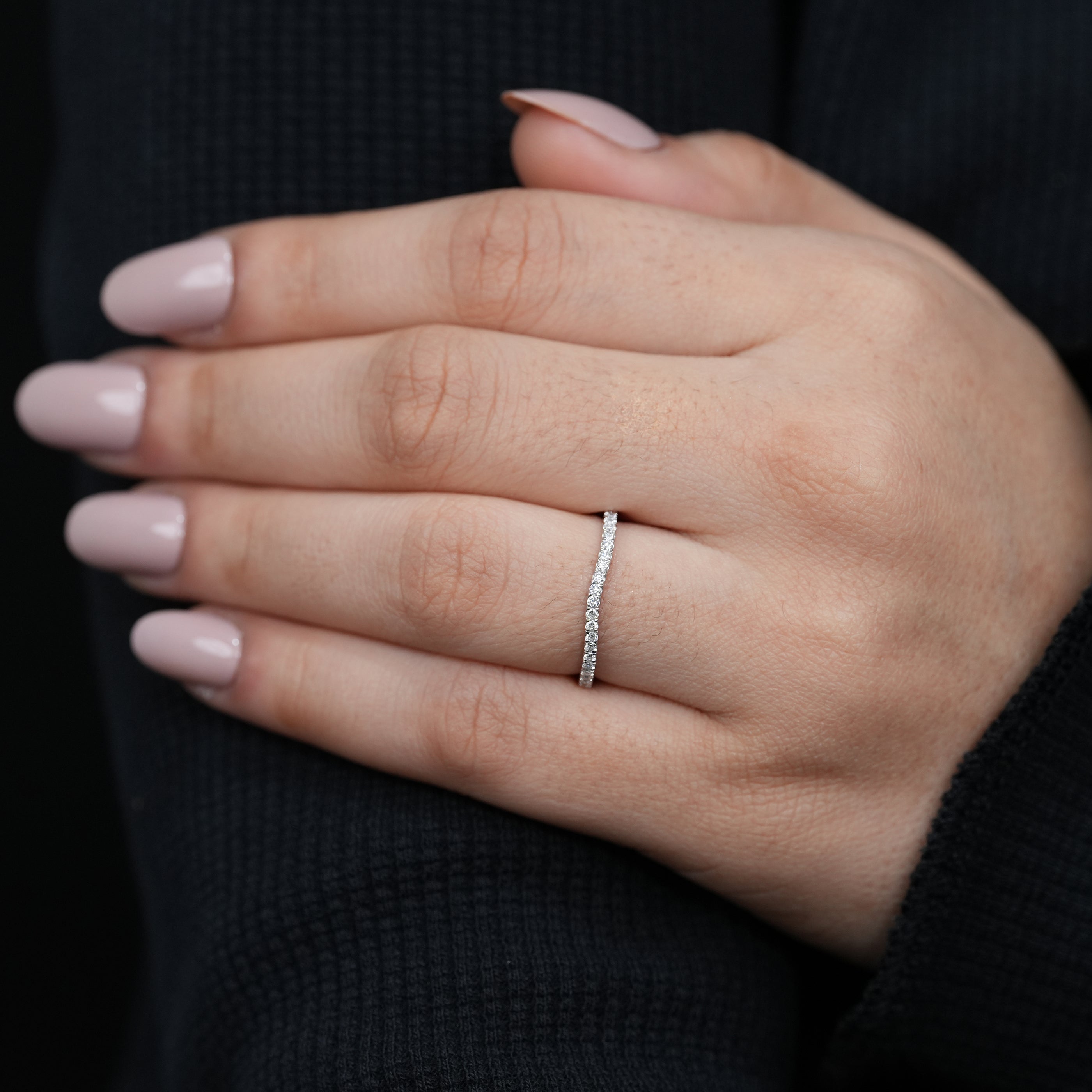 Elegant pavé lab grown diamond contour band for stacking