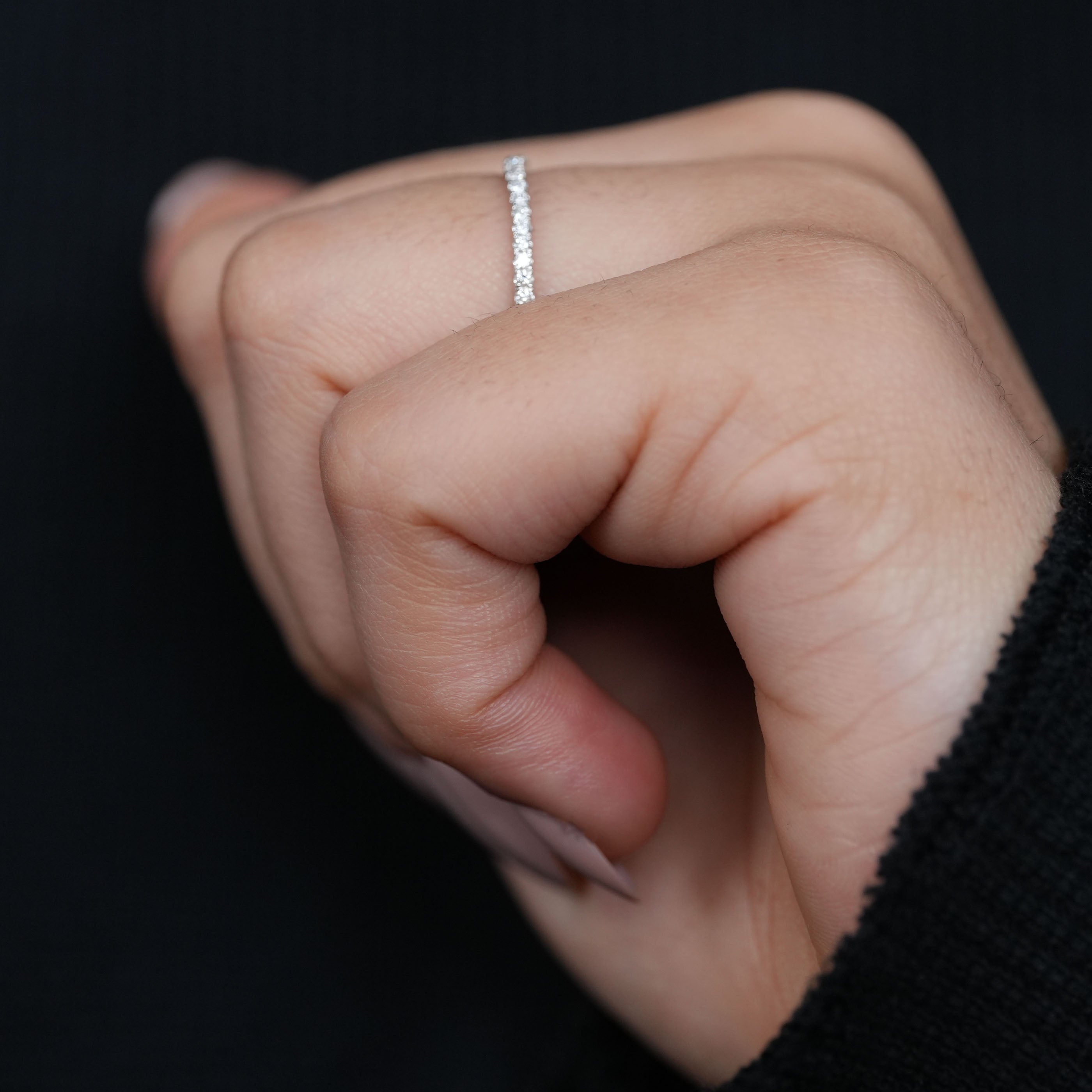Modern slim lab grown diamond contour wedding band white gold