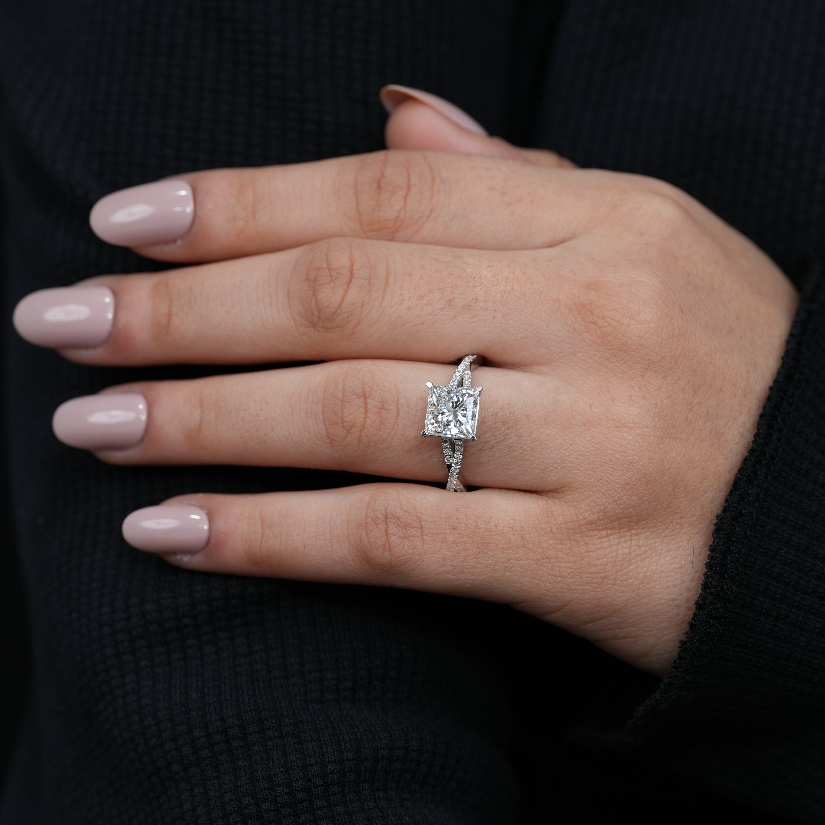 Princess Lab Diamond Engagement Ring With Twisted Band