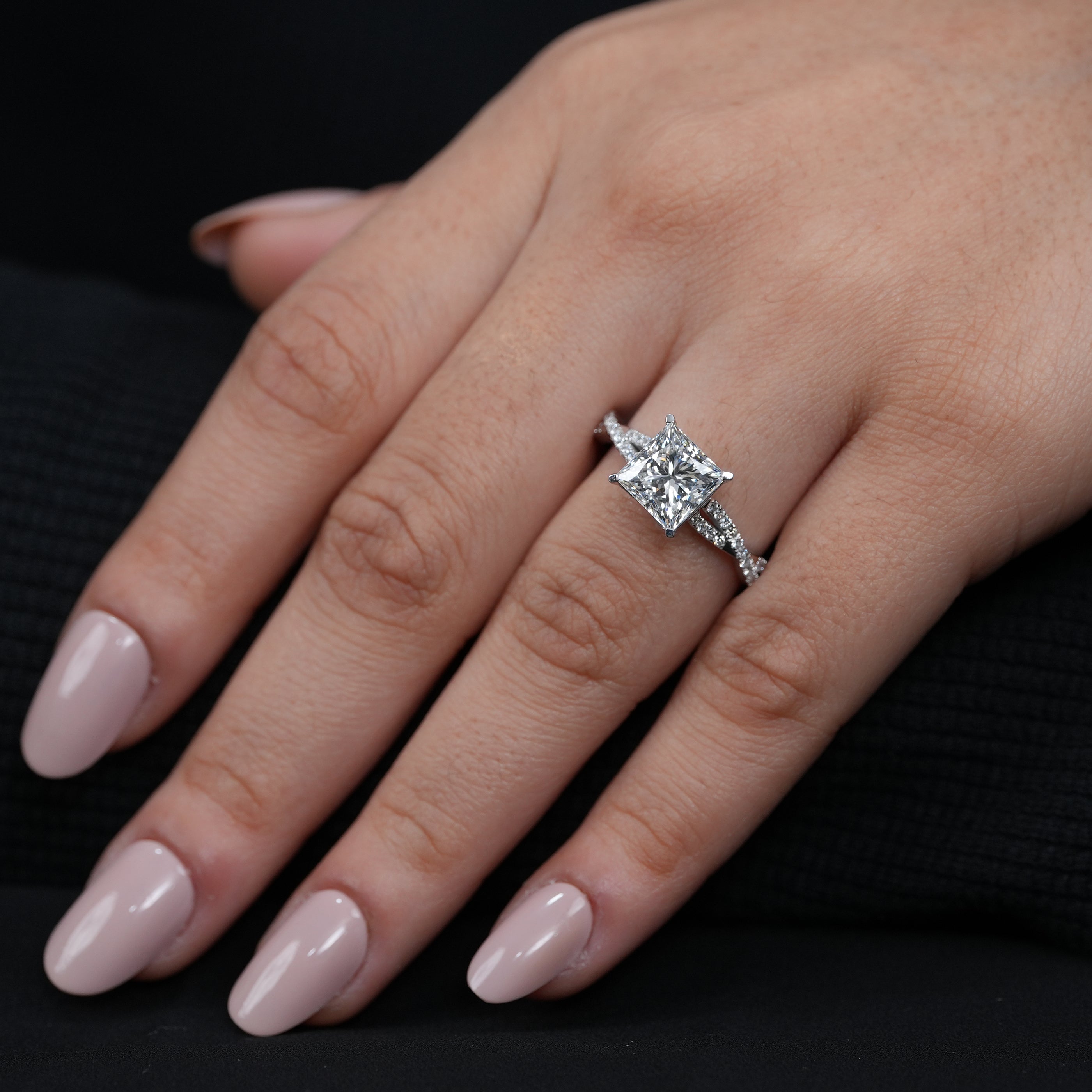 Classic princess lab grown diamond engagement ring white gold split band