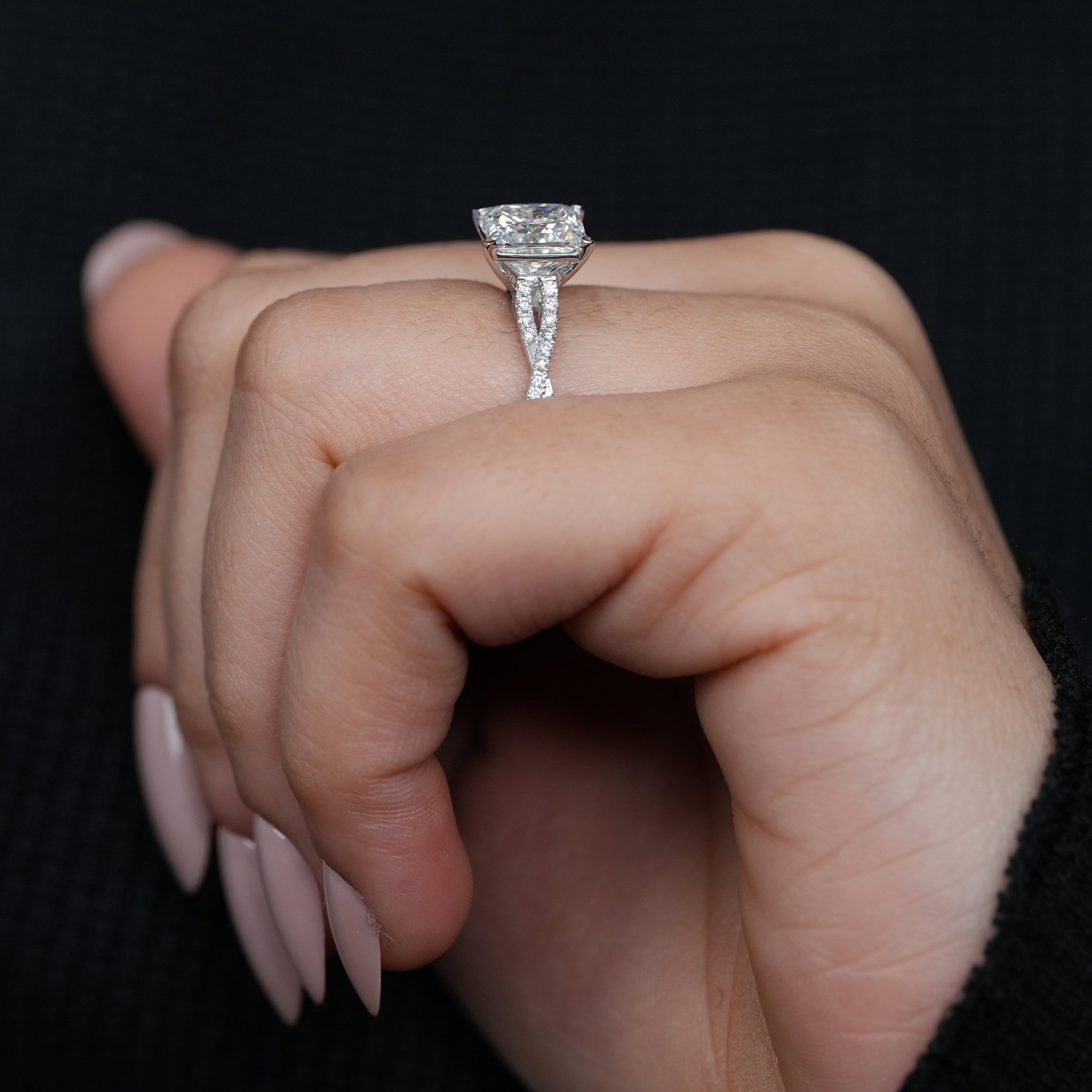 Brilliant princess lab grown diamond ring contemporary pavé twist design