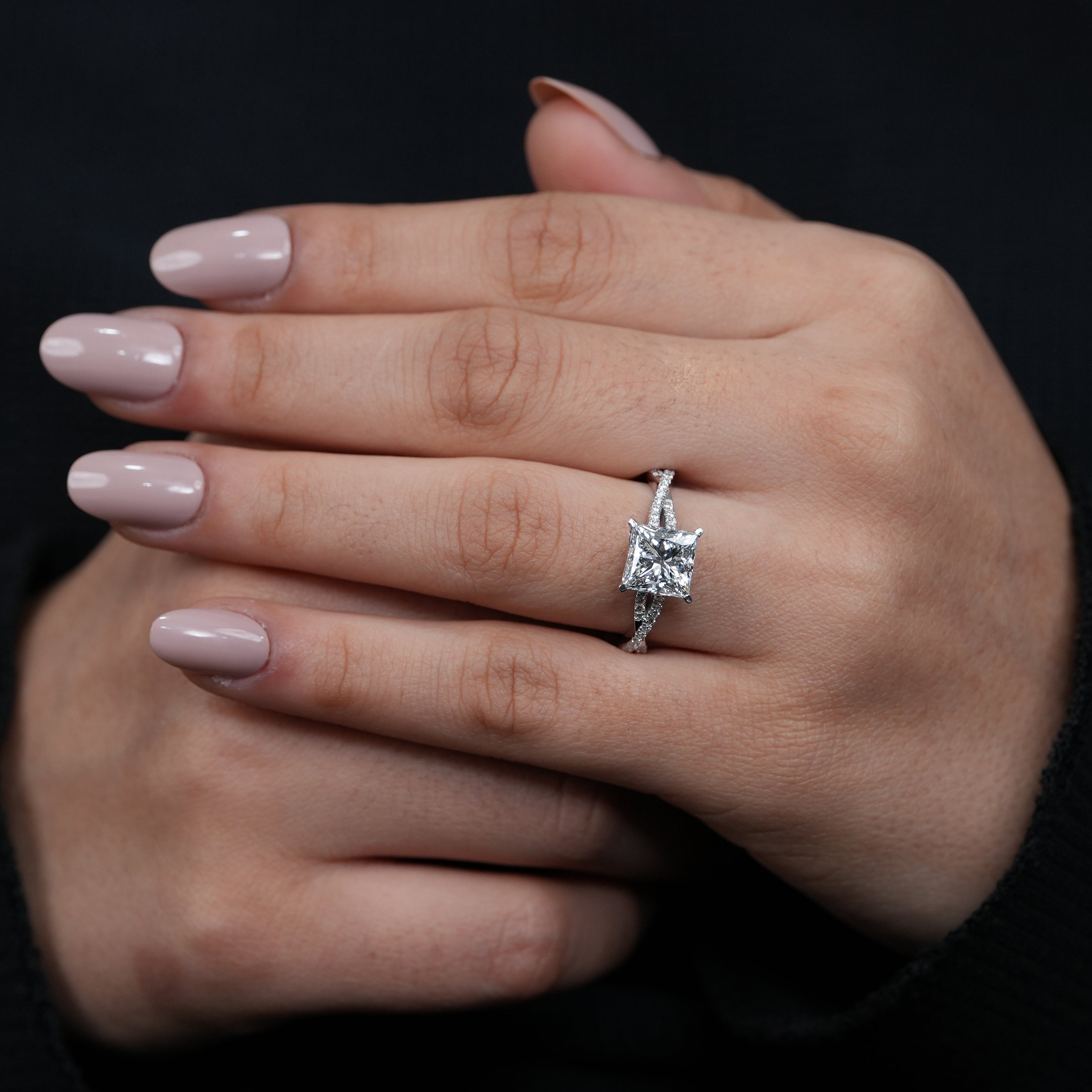 Fine jewelry princess lab grown diamond ring elegant split shank setting