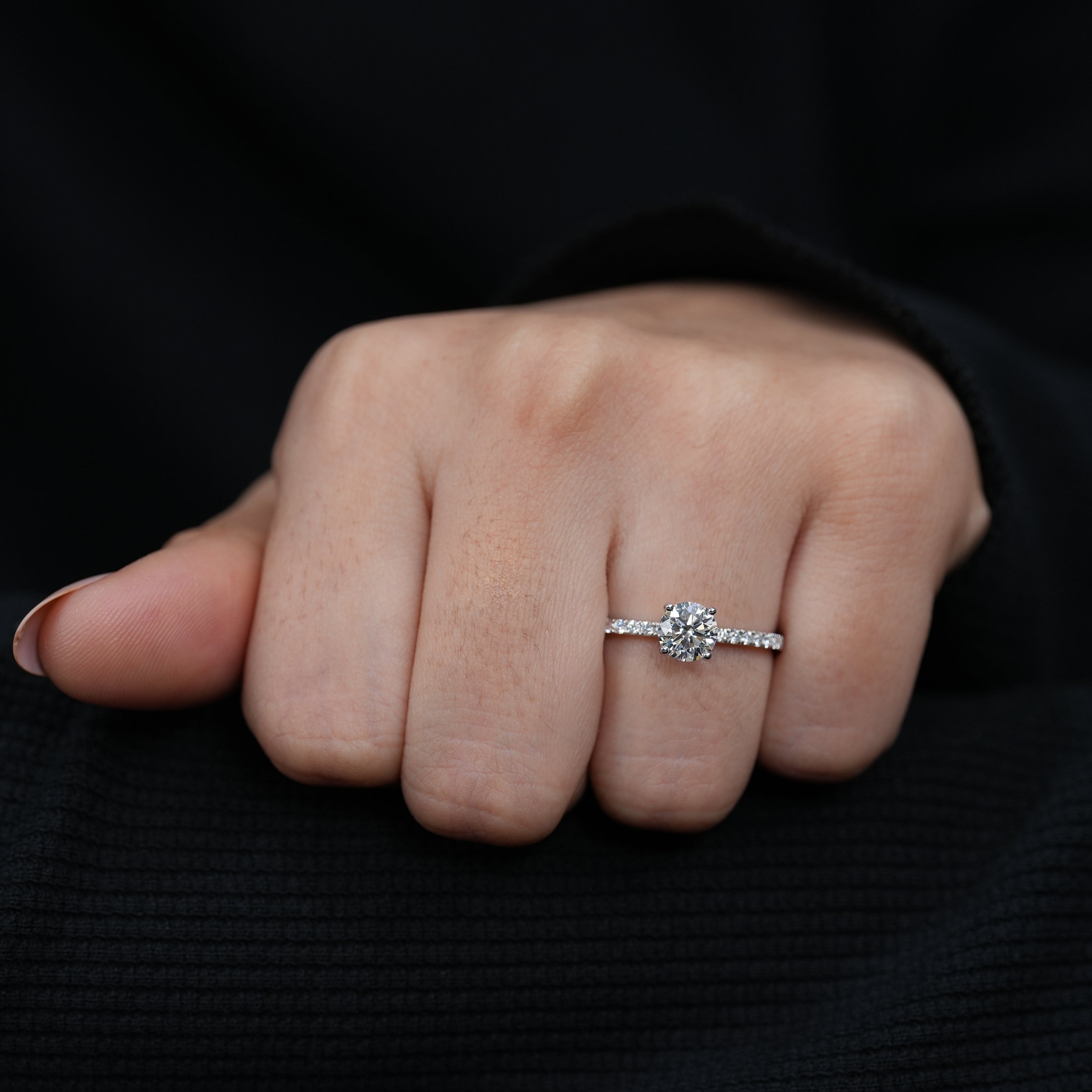 Fine jewelry round lab grown diamond proposal ring sparkling pavé band