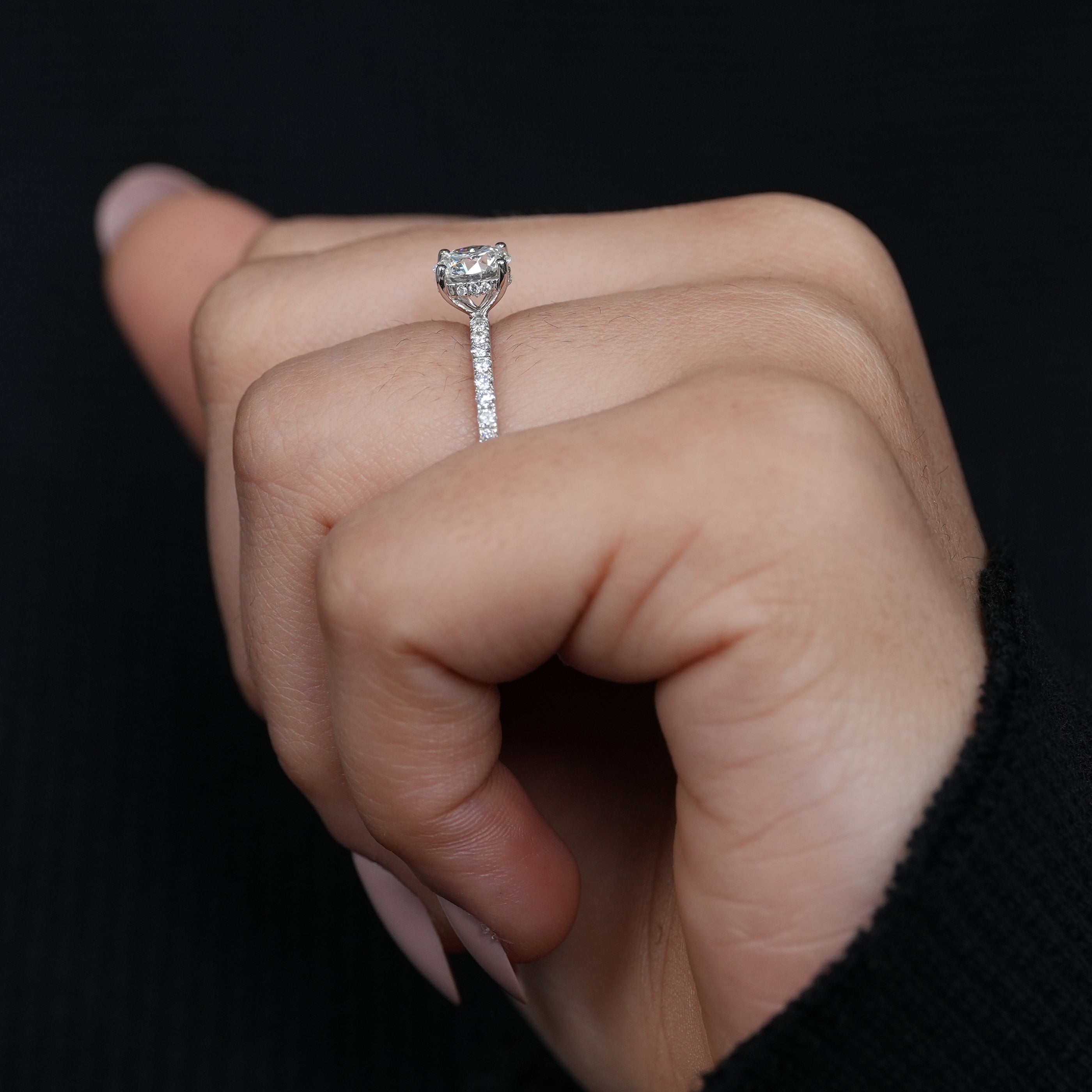 Timeless round lab grown diamond solitaire ring refined pavé accents