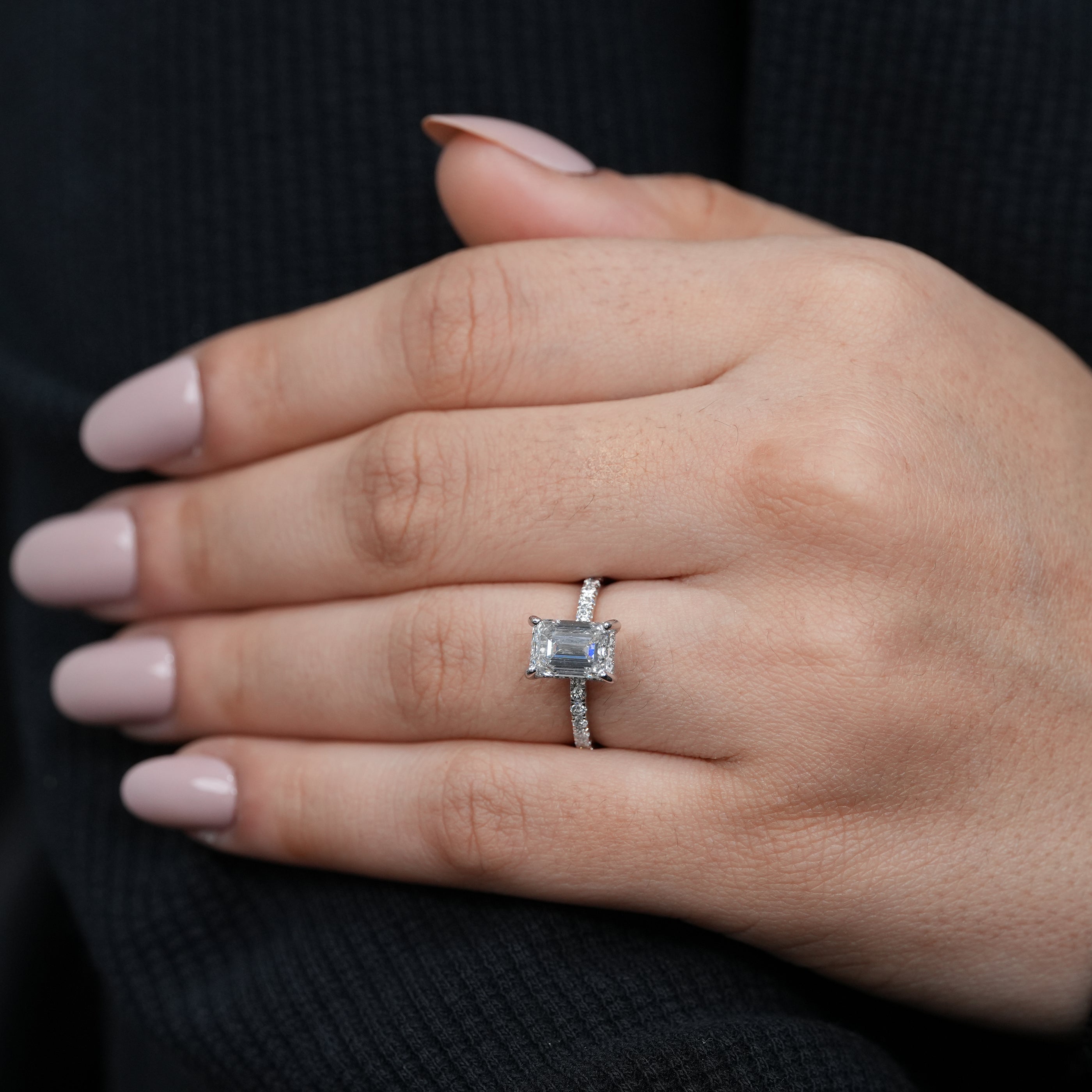 Fine jewelry emerald cut lab grown diamond proposal ring white gold