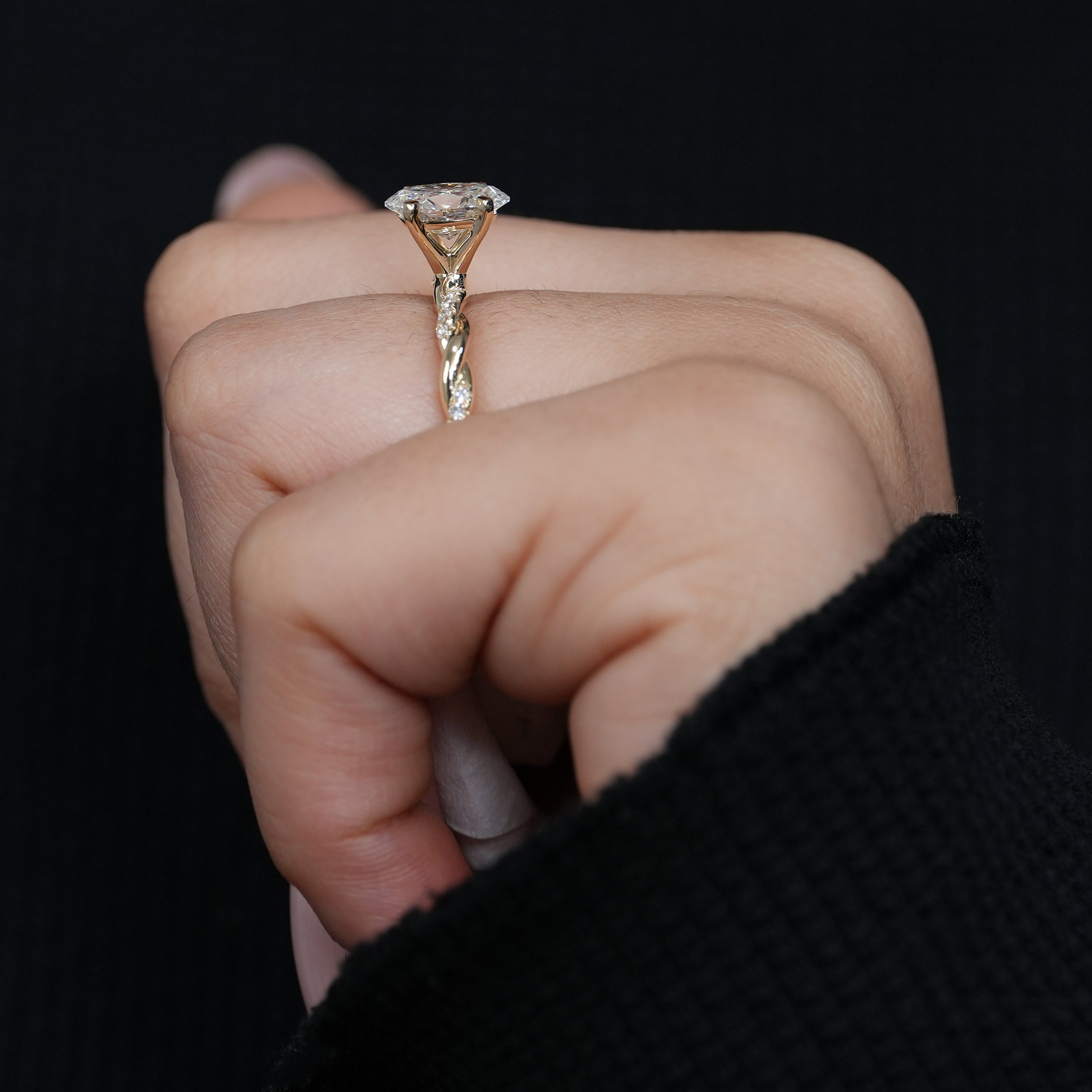 Oval Cut Diamond Solitaire Engagement Ring with Rope Inspired Band