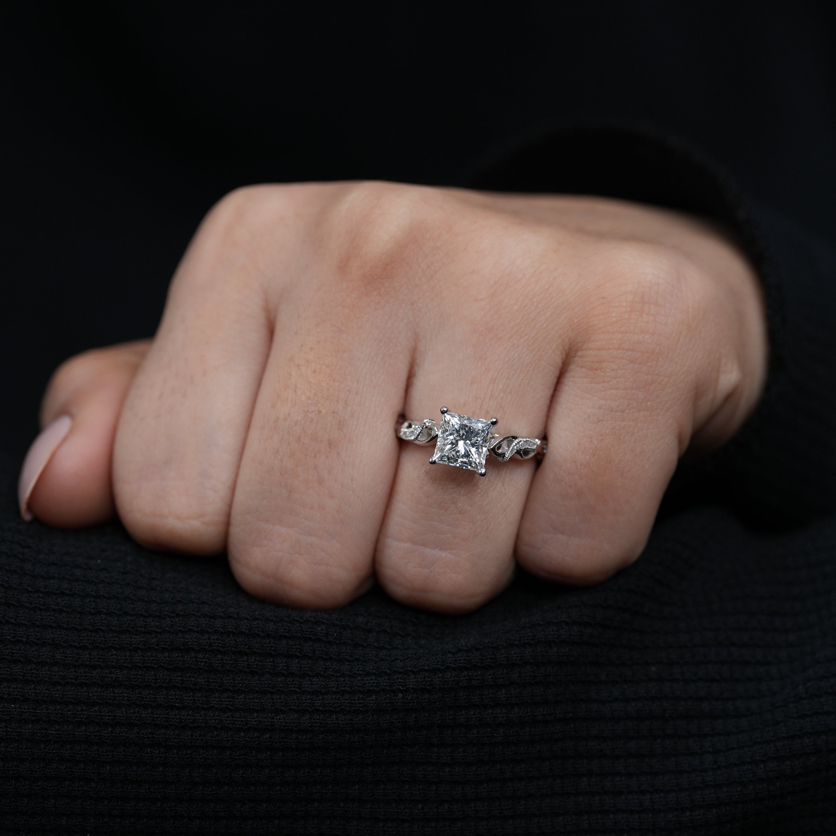 Fine jewelry princess cut lab grown diamond ring romantic infinity style.