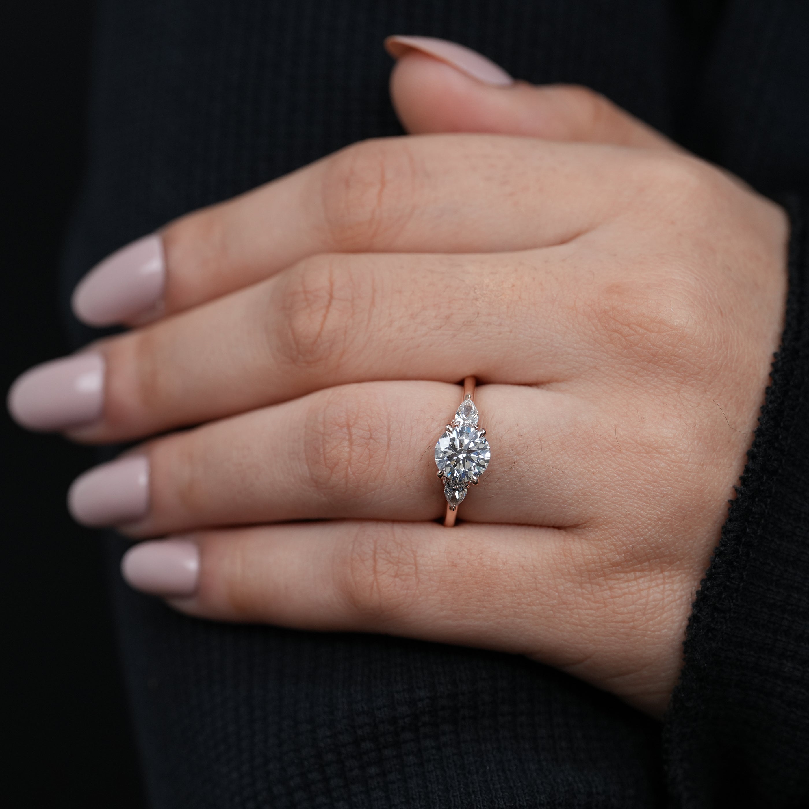 Fine jewelry round lab grown diamond ring romantic rose gold band