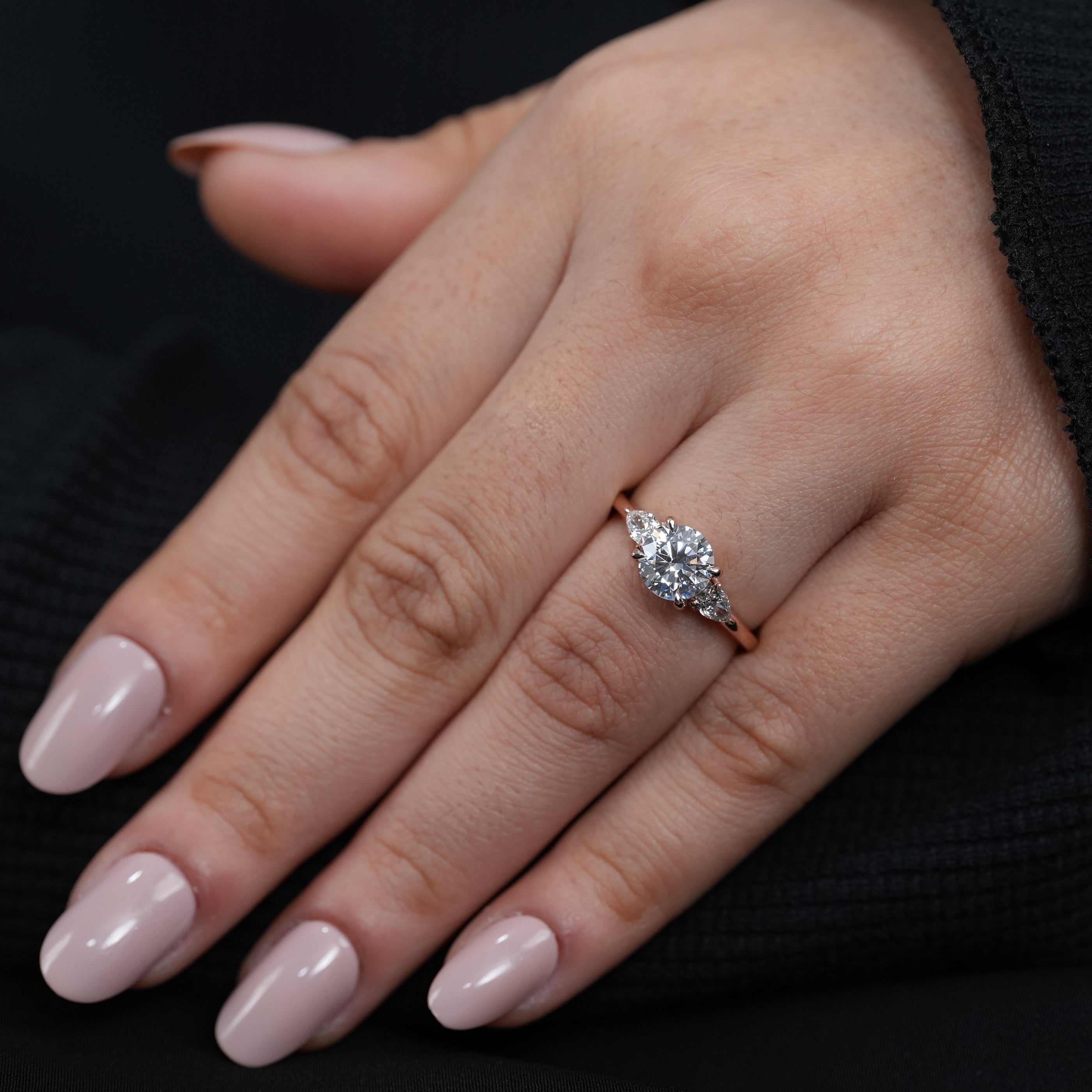 Modern round lab grown diamond ring minimalist rose gold design
