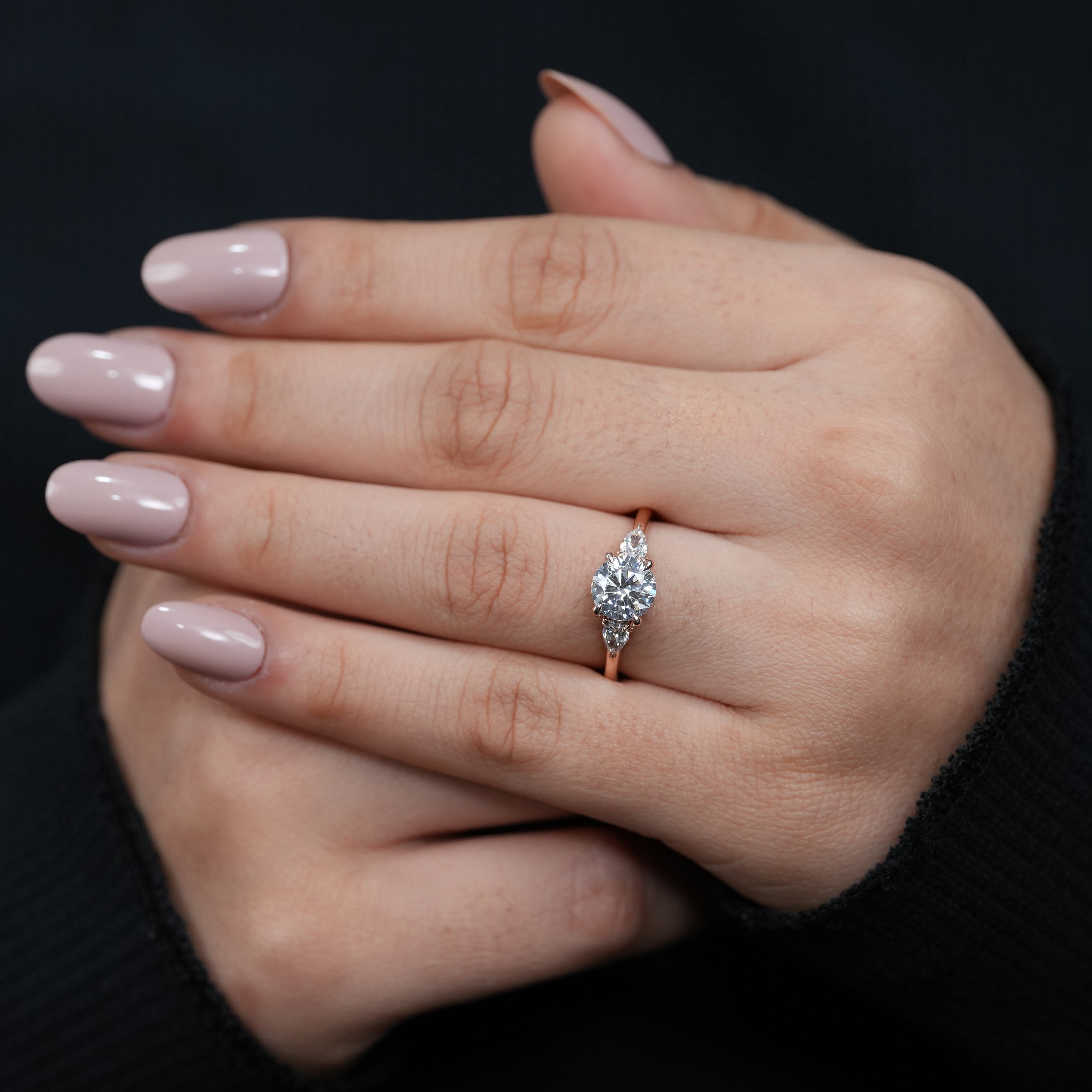 Brilliant round lab grown diamond ring with matching pear diamonds