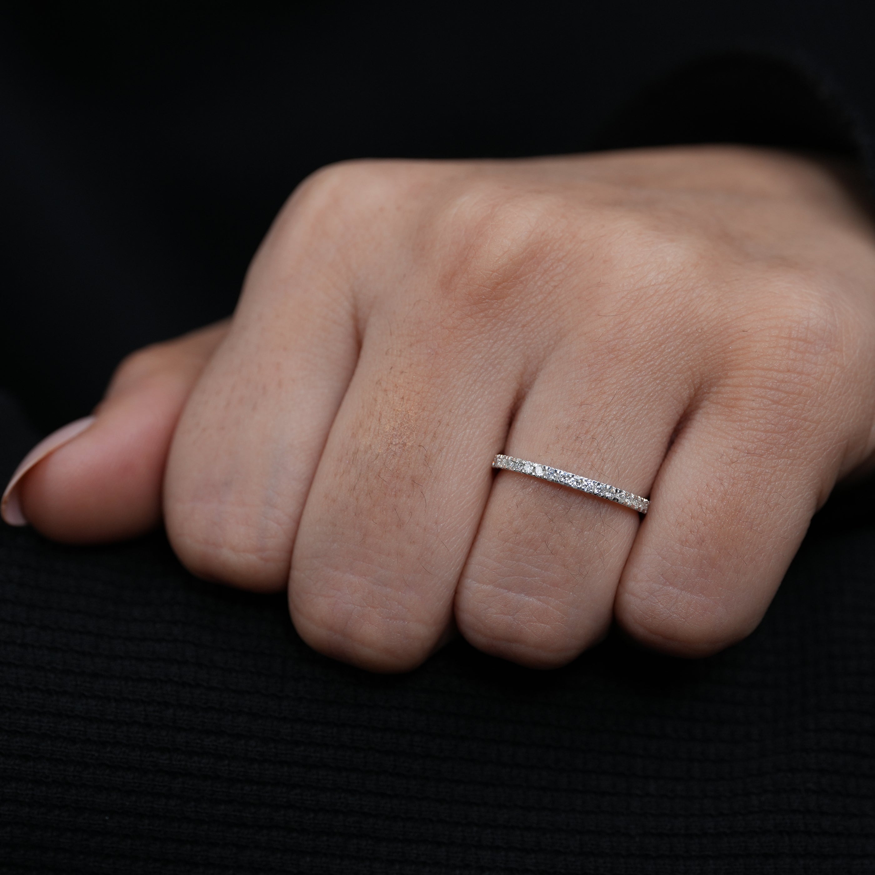 Modern lab grown diamond pavé band perfect stacking wedding or anniversary.