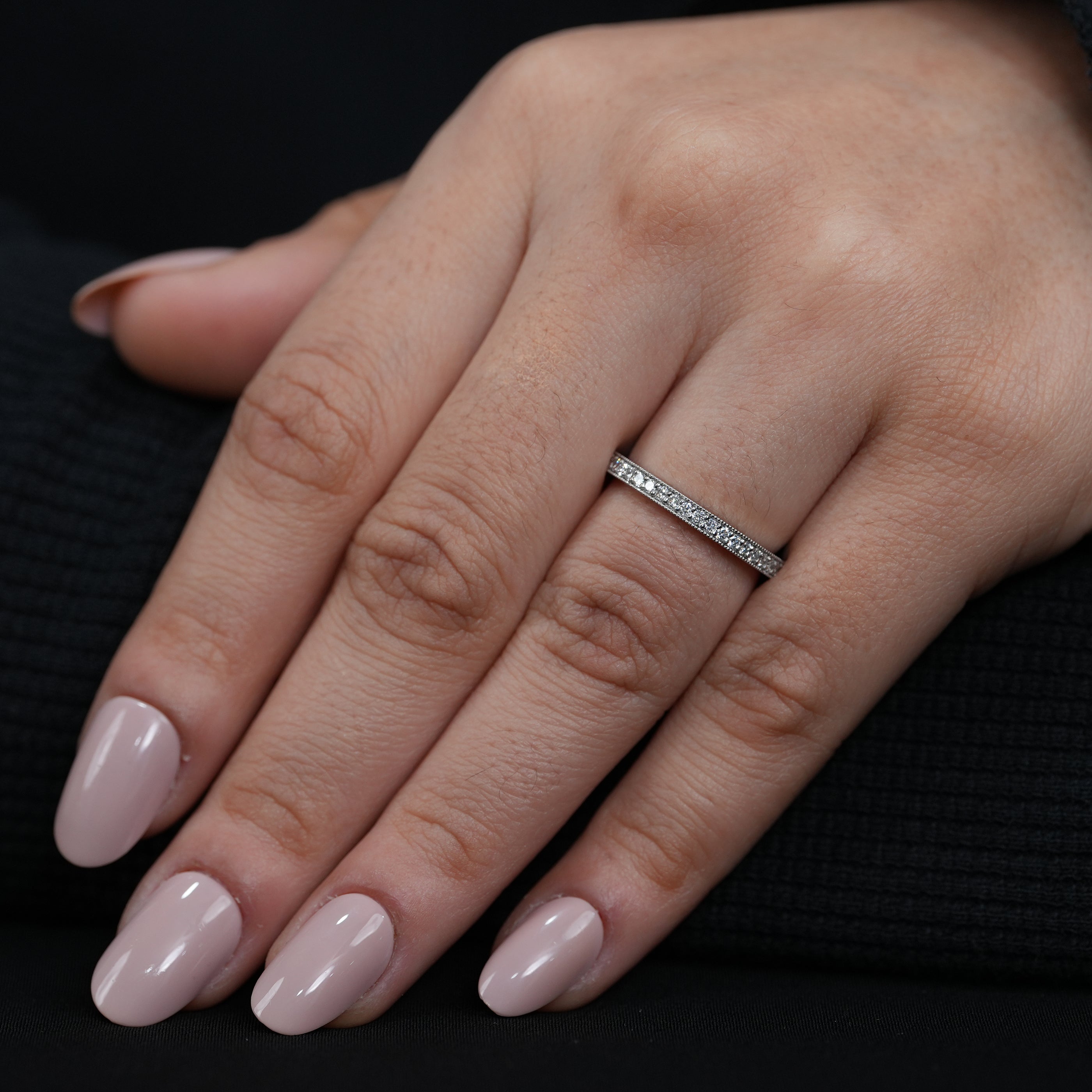 Timeless white gold anniversary band set with shimmering lab grown diamonds