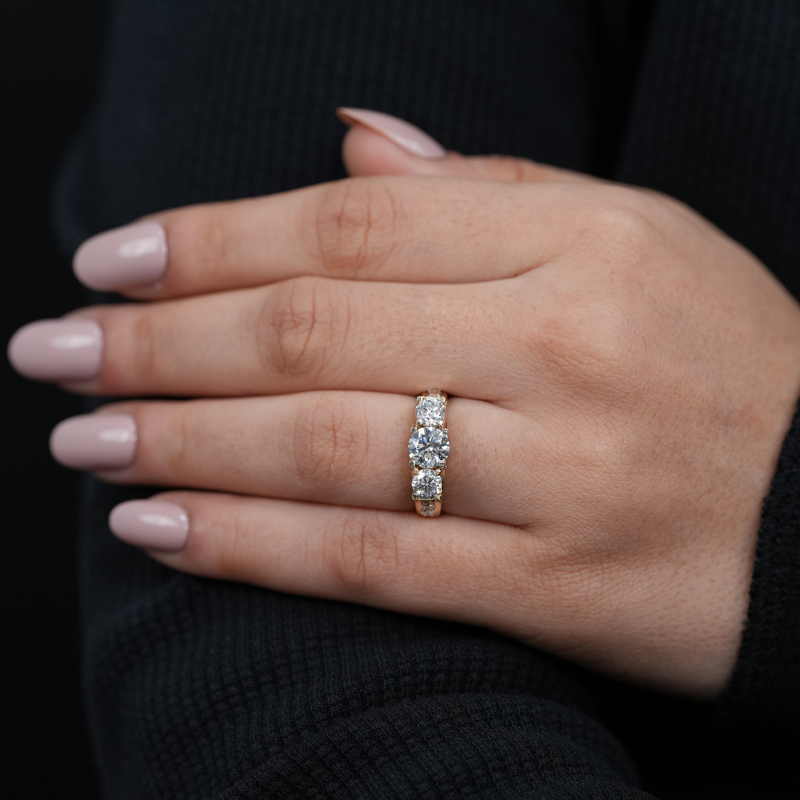 Vintage Style Three Stone Lab Diamond Engagement Ring