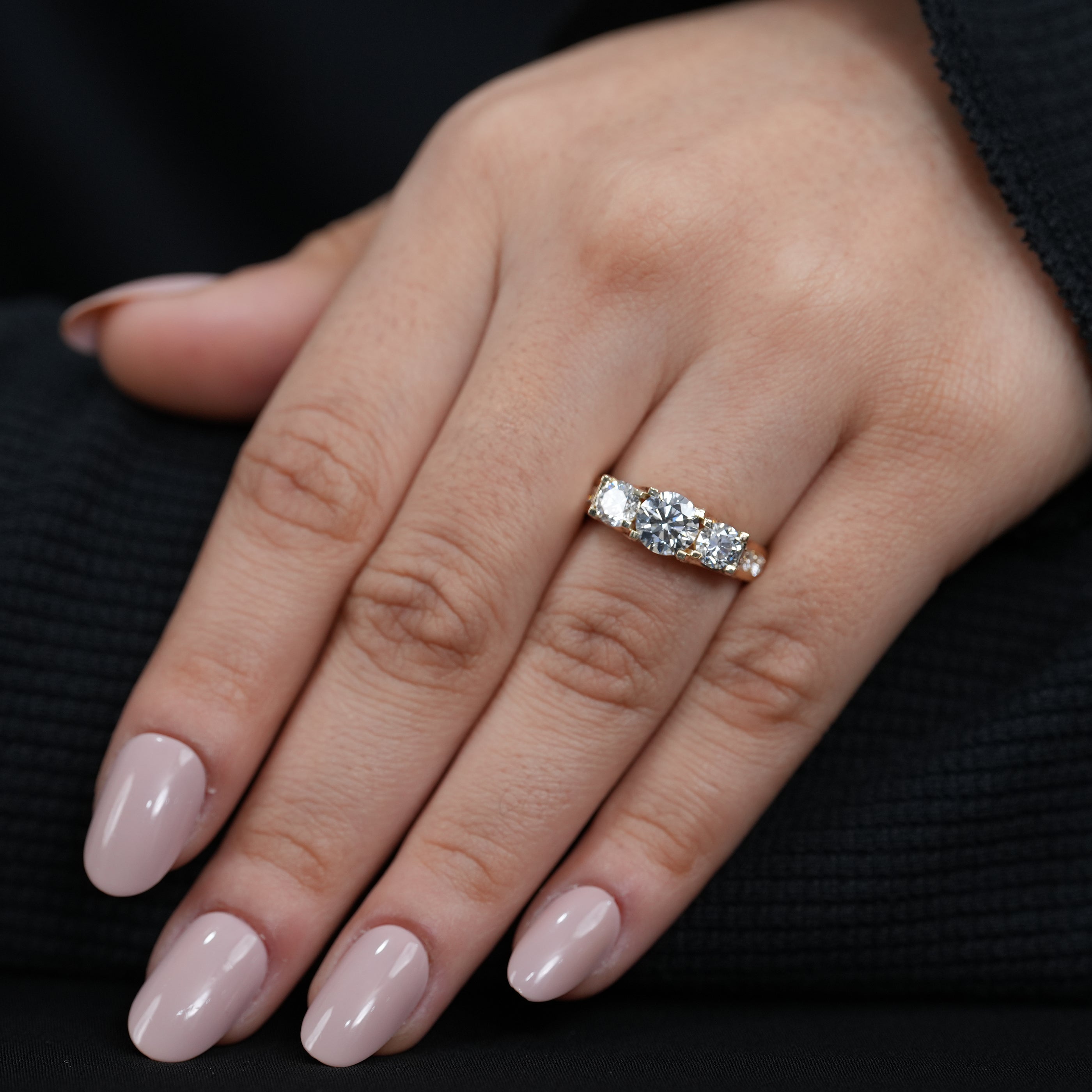 Vintage Style Three Stone Lab Diamond Engagement Ring