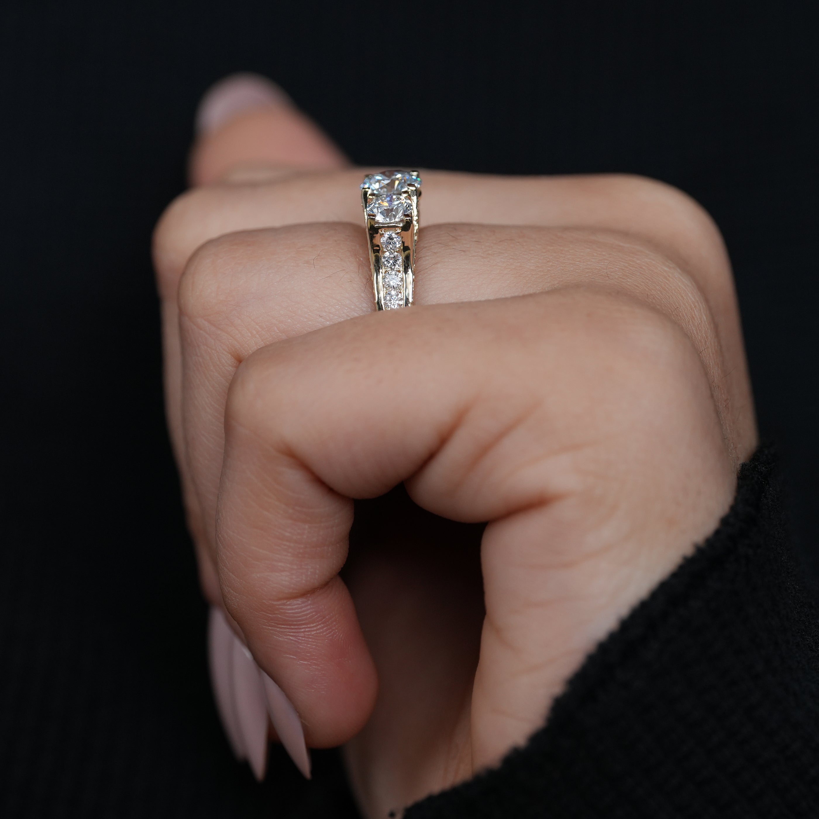 Vintage Style Three Stone Lab Diamond Engagement Ring