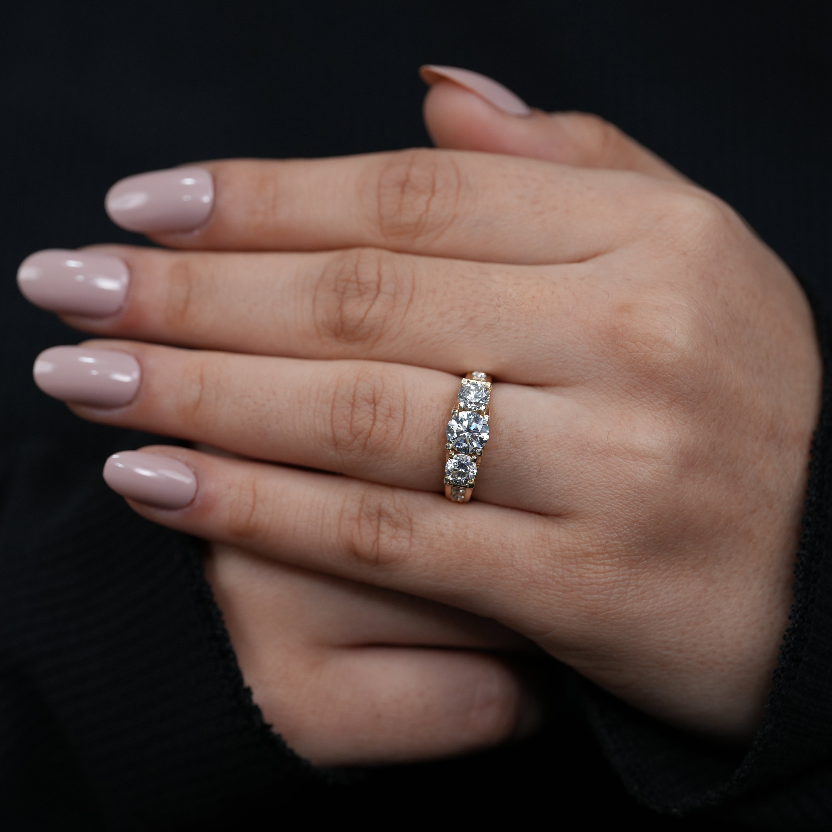 Vintage Style Three Stone Lab Diamond Engagement Ring