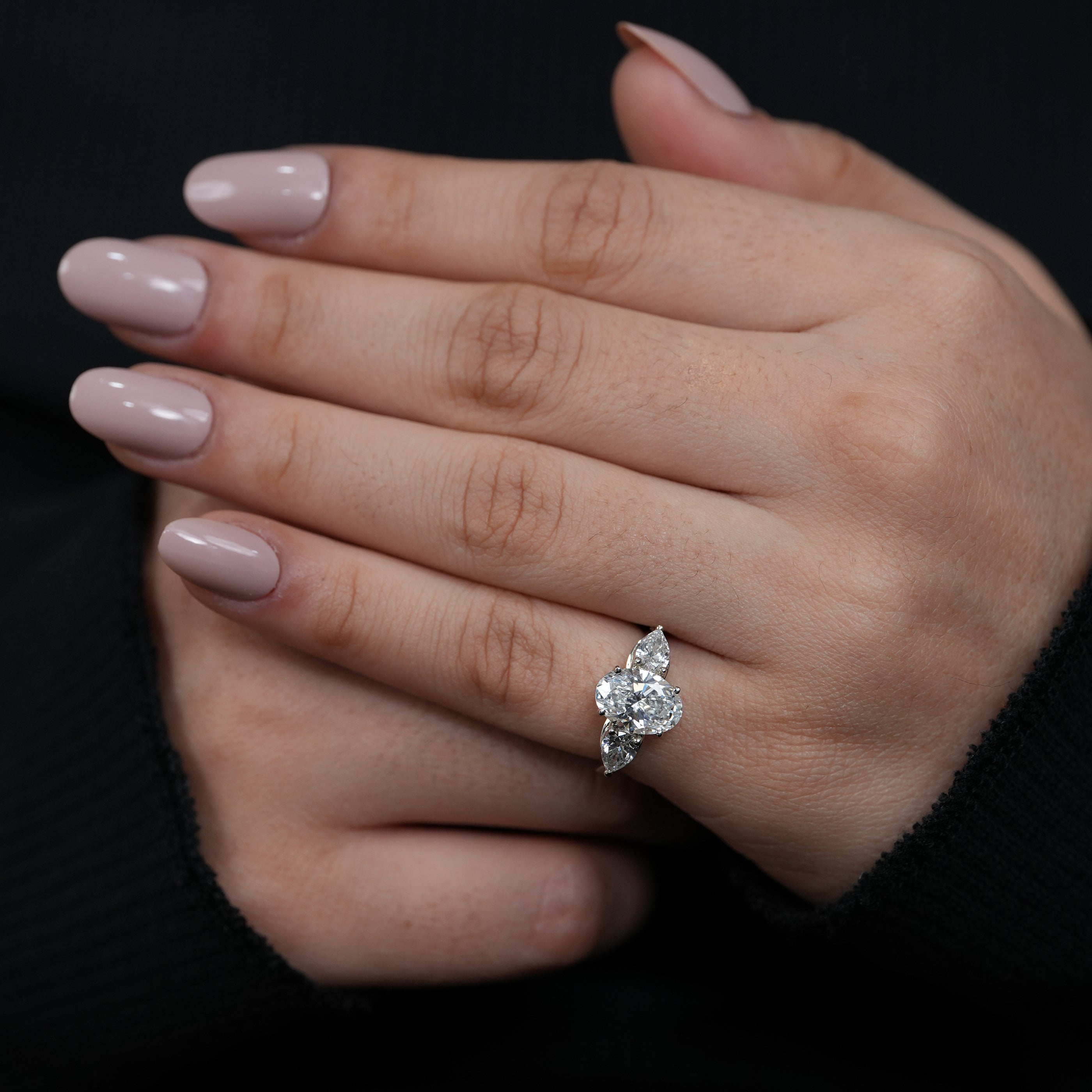 Timeless oval lab grown diamond three stone ring for proposal or anniversary