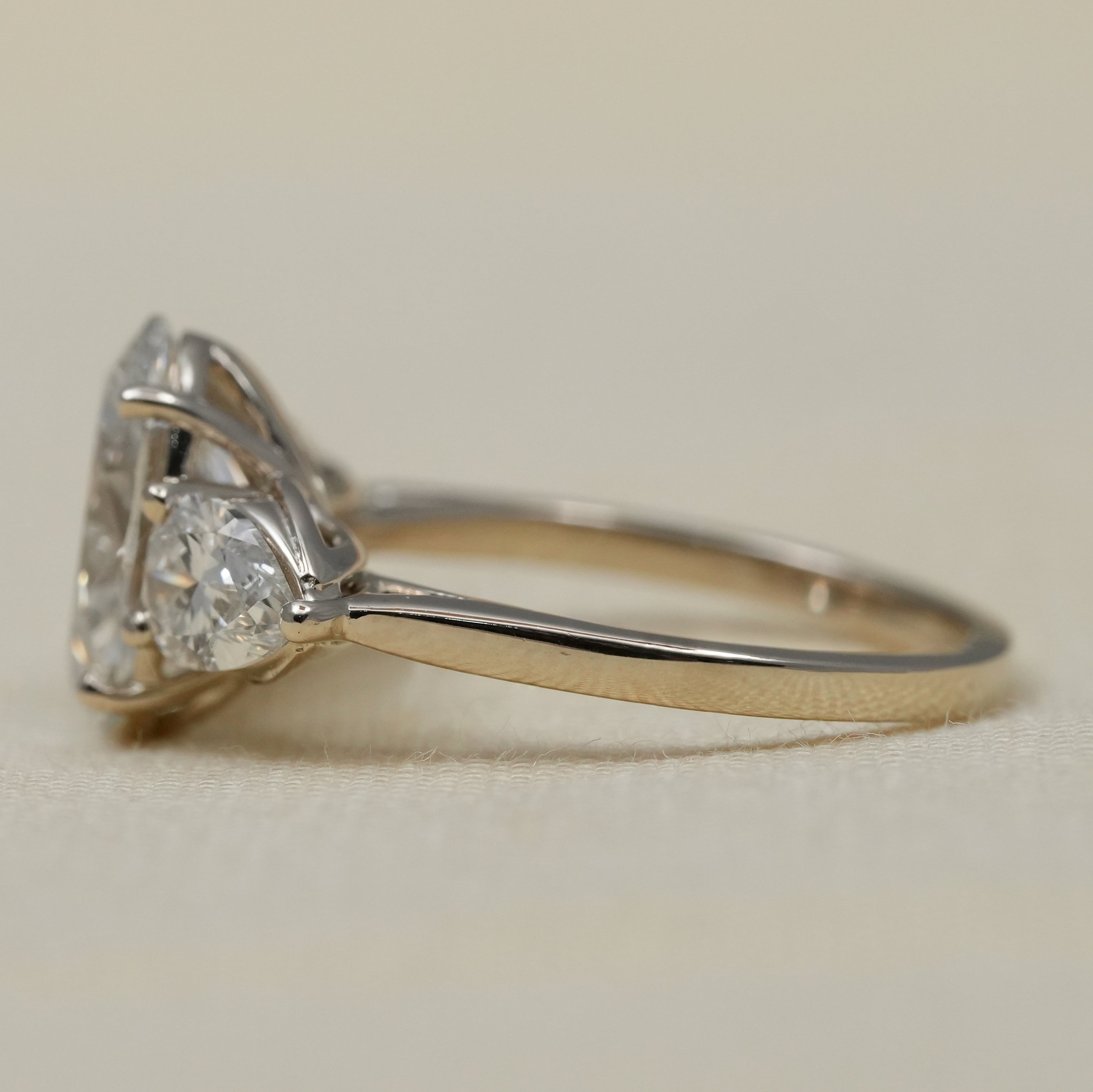 Three Stone Oval Cut Lab Diamond Engagement Ring