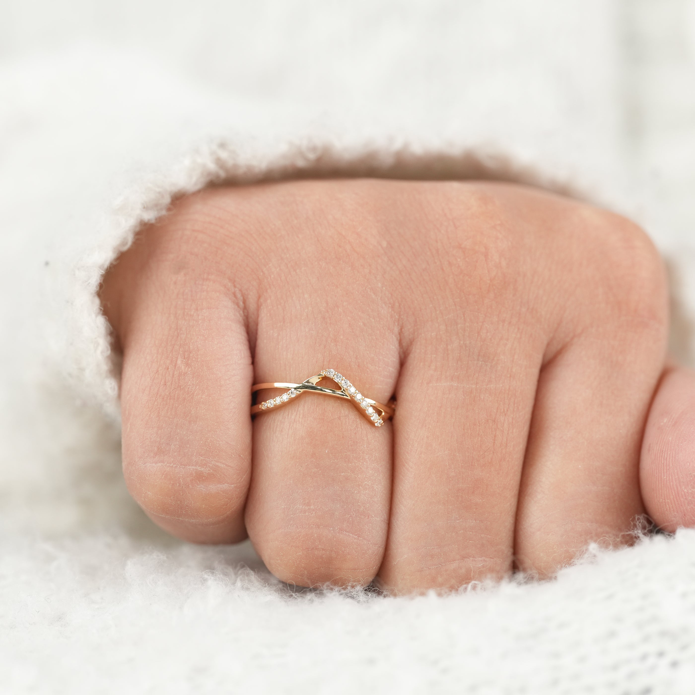 Modern Criss Cross Pave Lab Diamond Wedding Ring