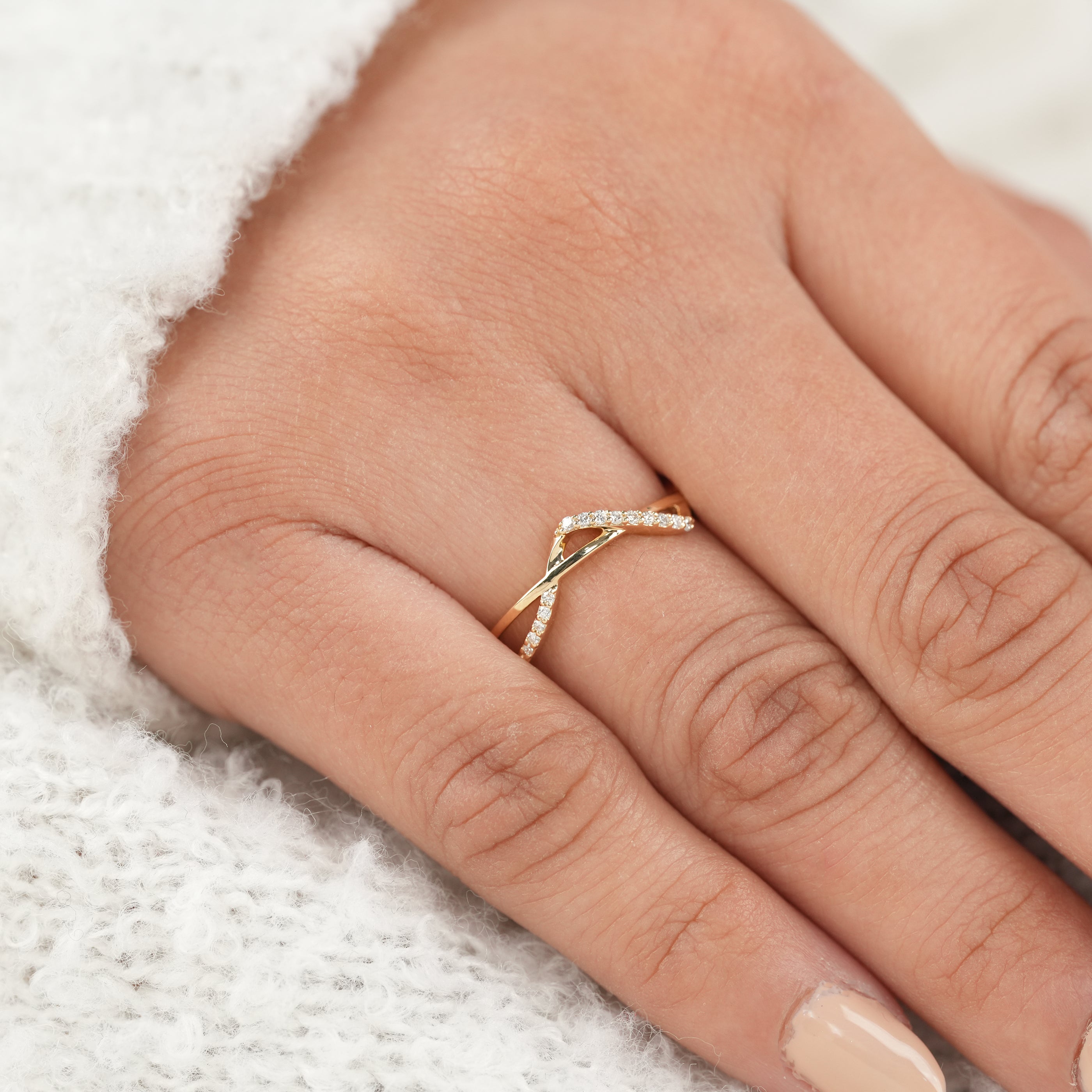 Modern Criss Cross Pave Lab Diamond Wedding Ring