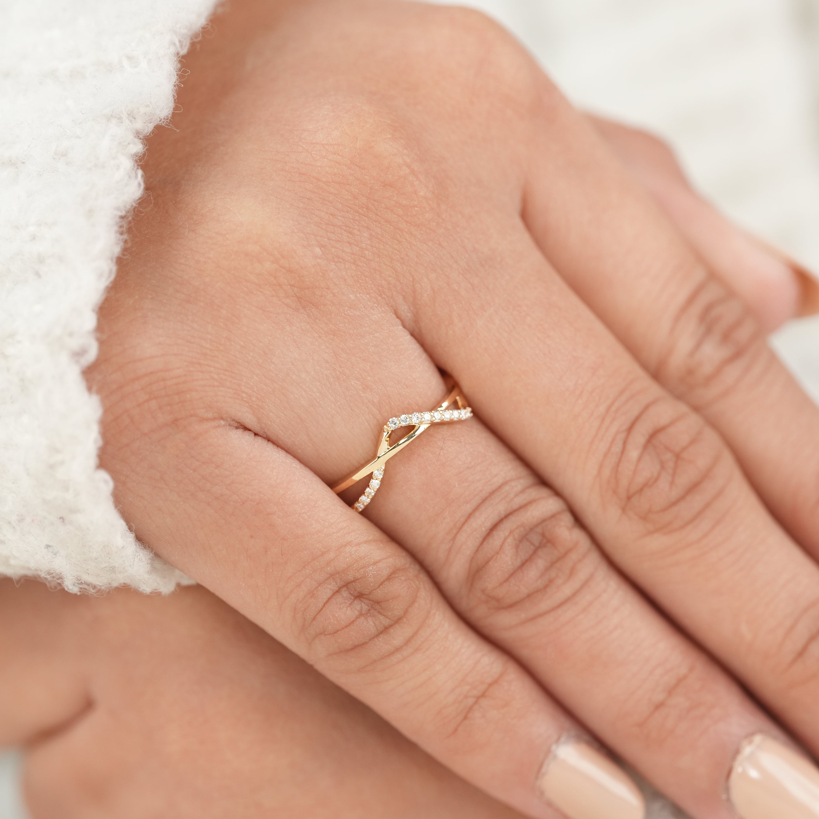 Modern Criss Cross Pave Lab Diamond Wedding Ring