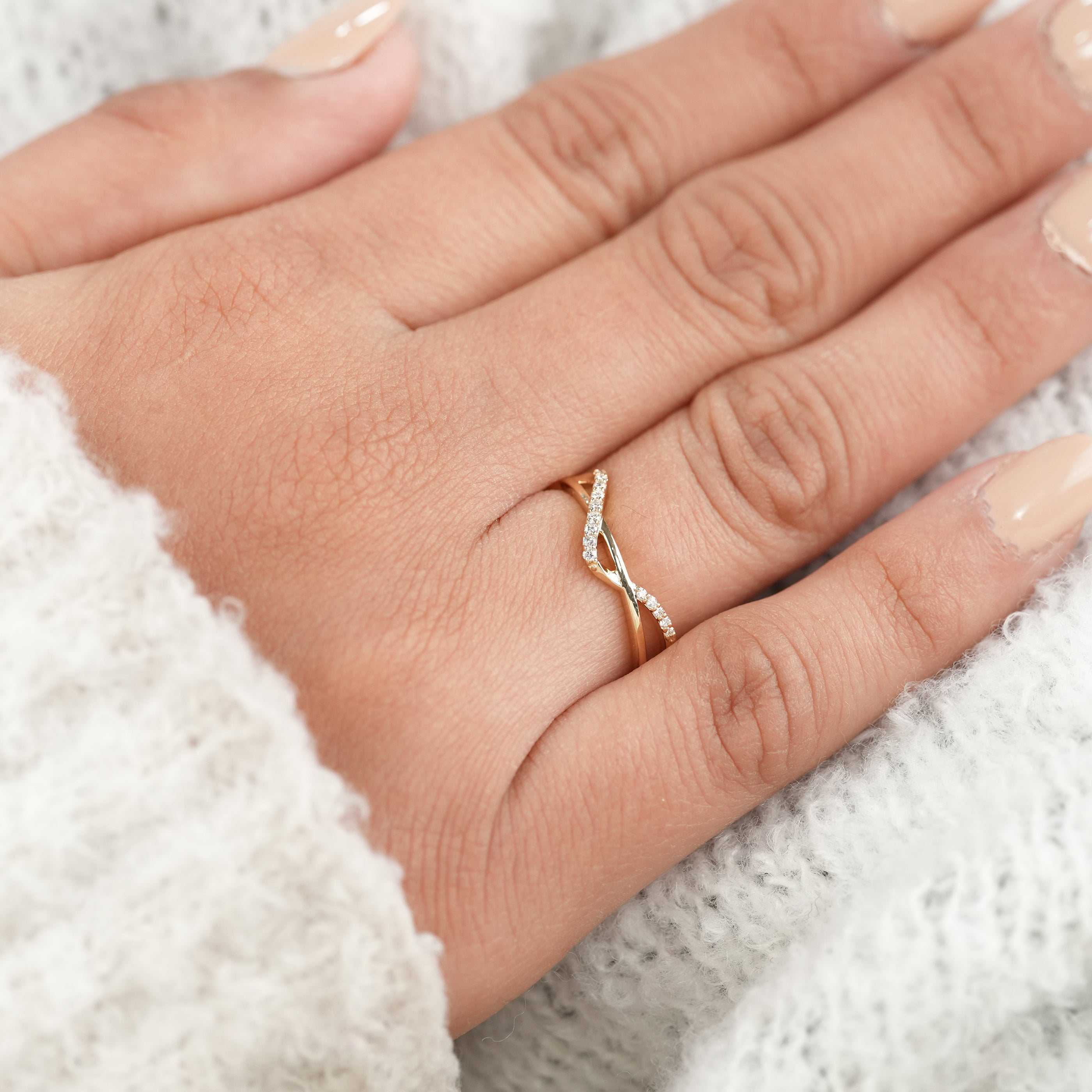 Modern Criss Cross Pave Lab Diamond Wedding Ring