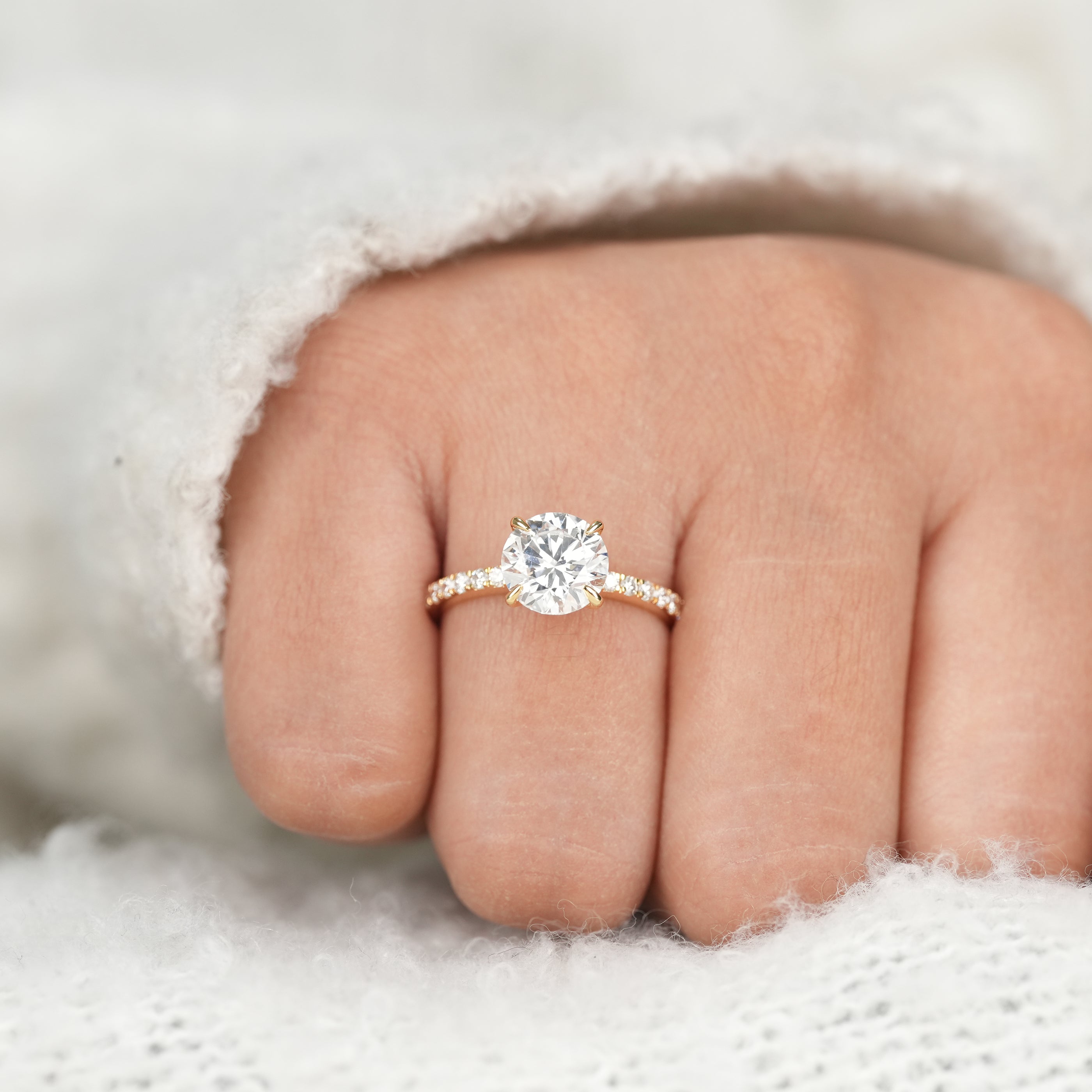 Classic Round Lab Diamond Solitaire Ring with Pavé Band