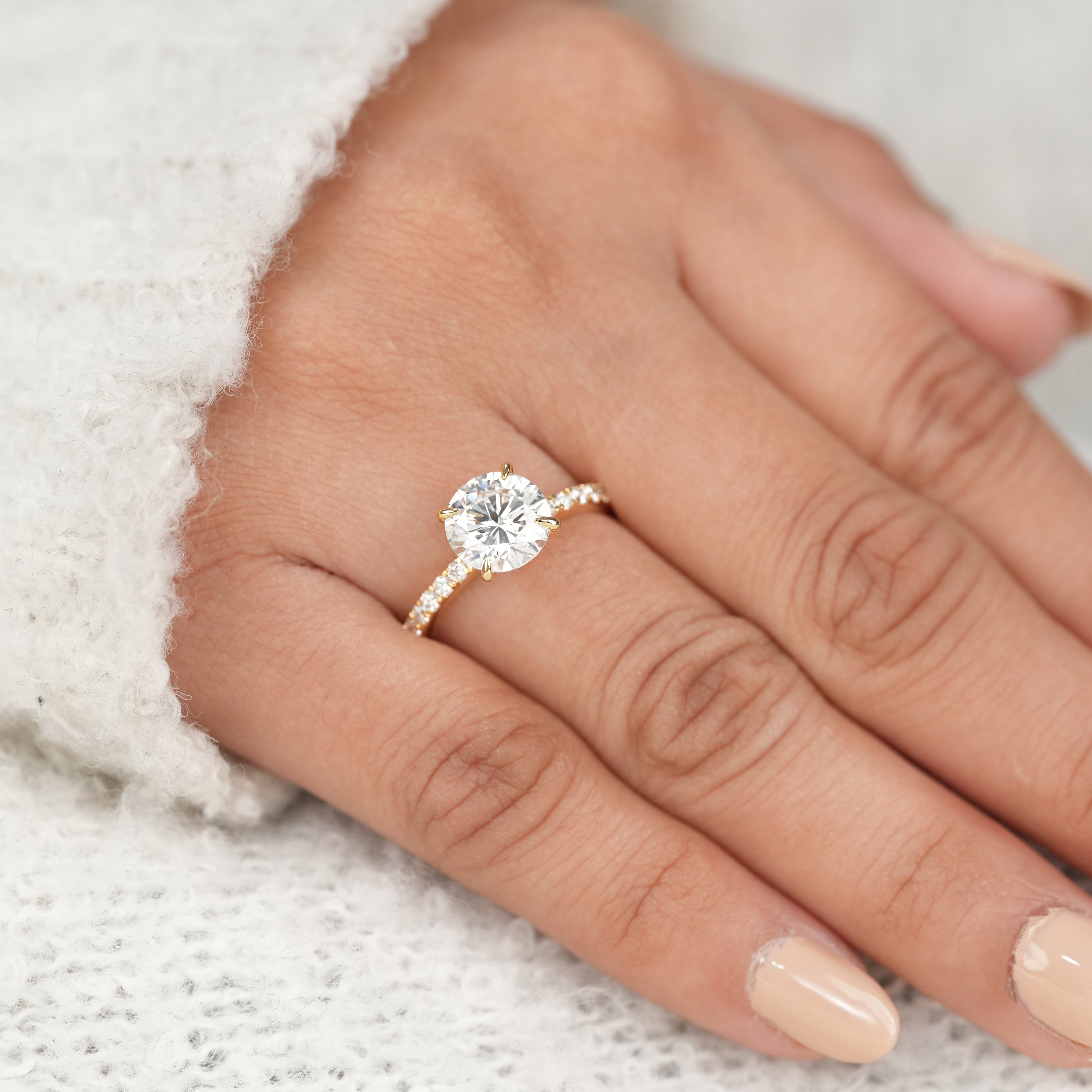 Classic Round Lab Diamond Solitaire Ring with Pavé Band