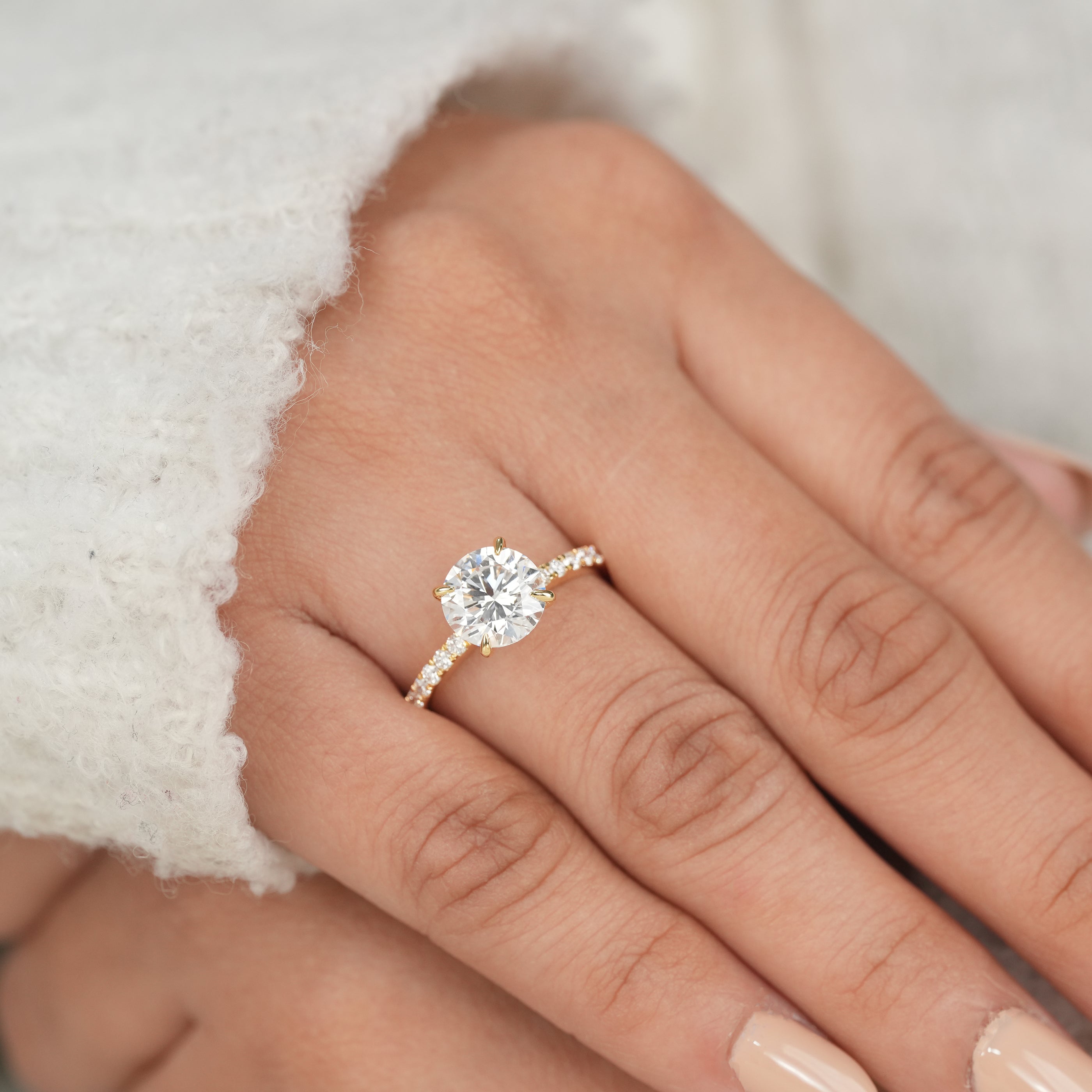 Classic Round Lab Diamond Solitaire Ring with Pavé Band