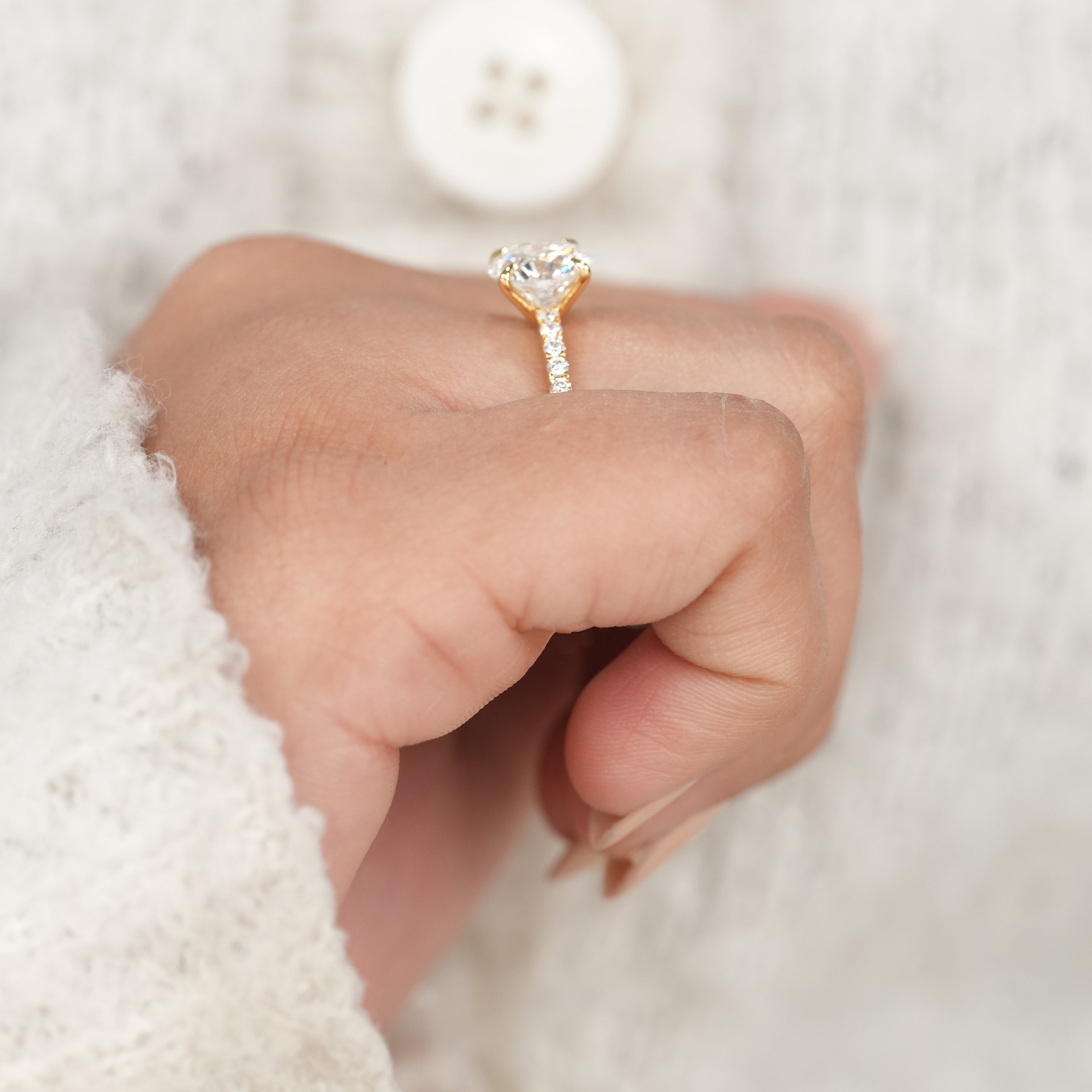 Classic Round Lab Diamond Solitaire Ring with Pavé Band