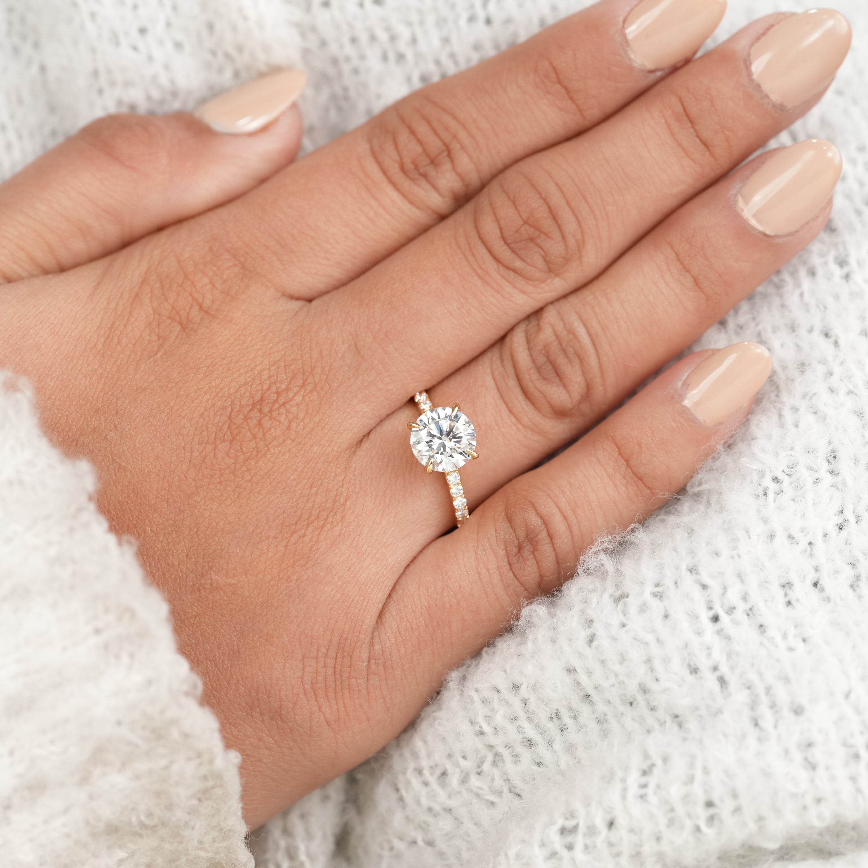 Classic Round Lab Diamond Solitaire Ring with Pavé Band