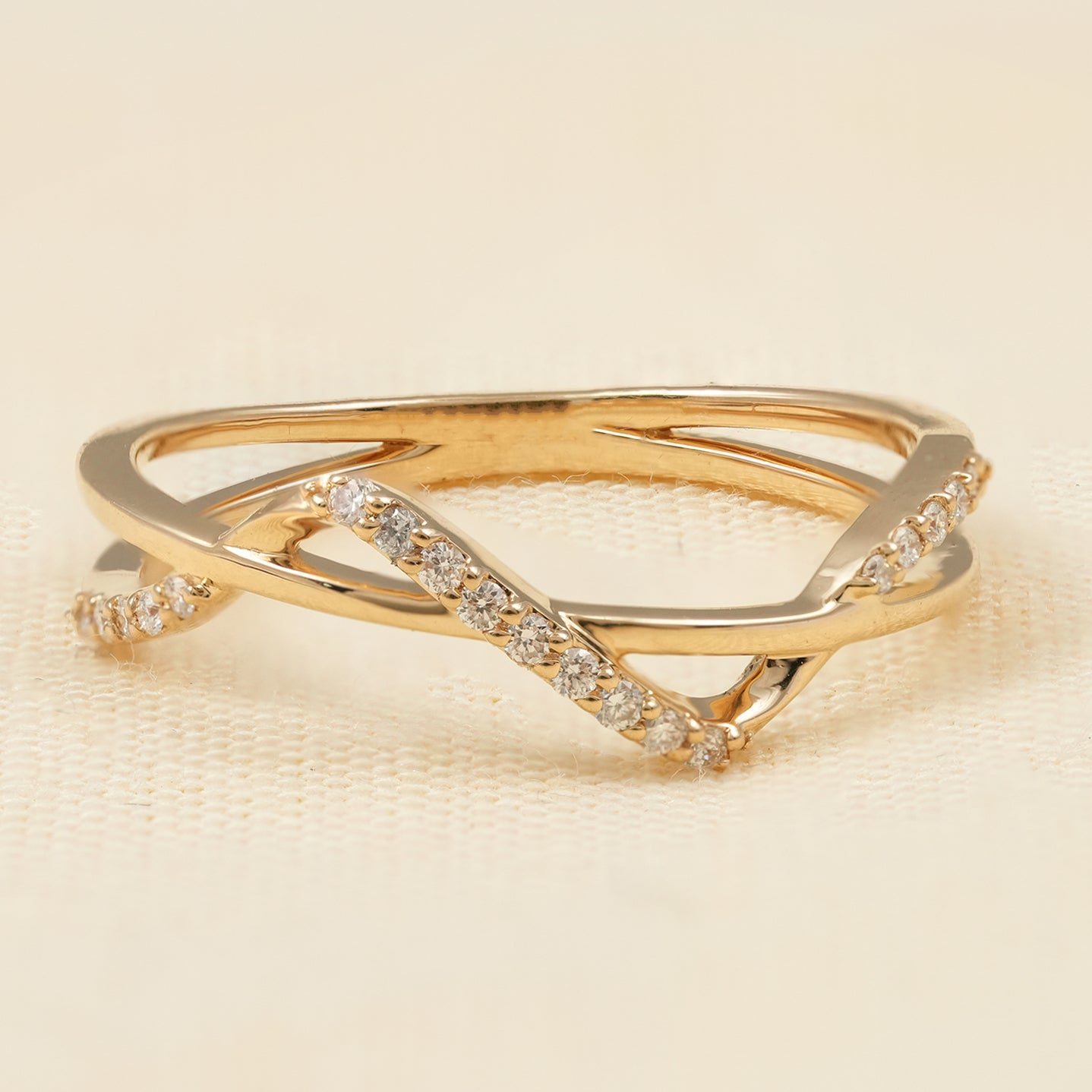 Modern Criss Cross Pave Lab Diamond Wedding Ring