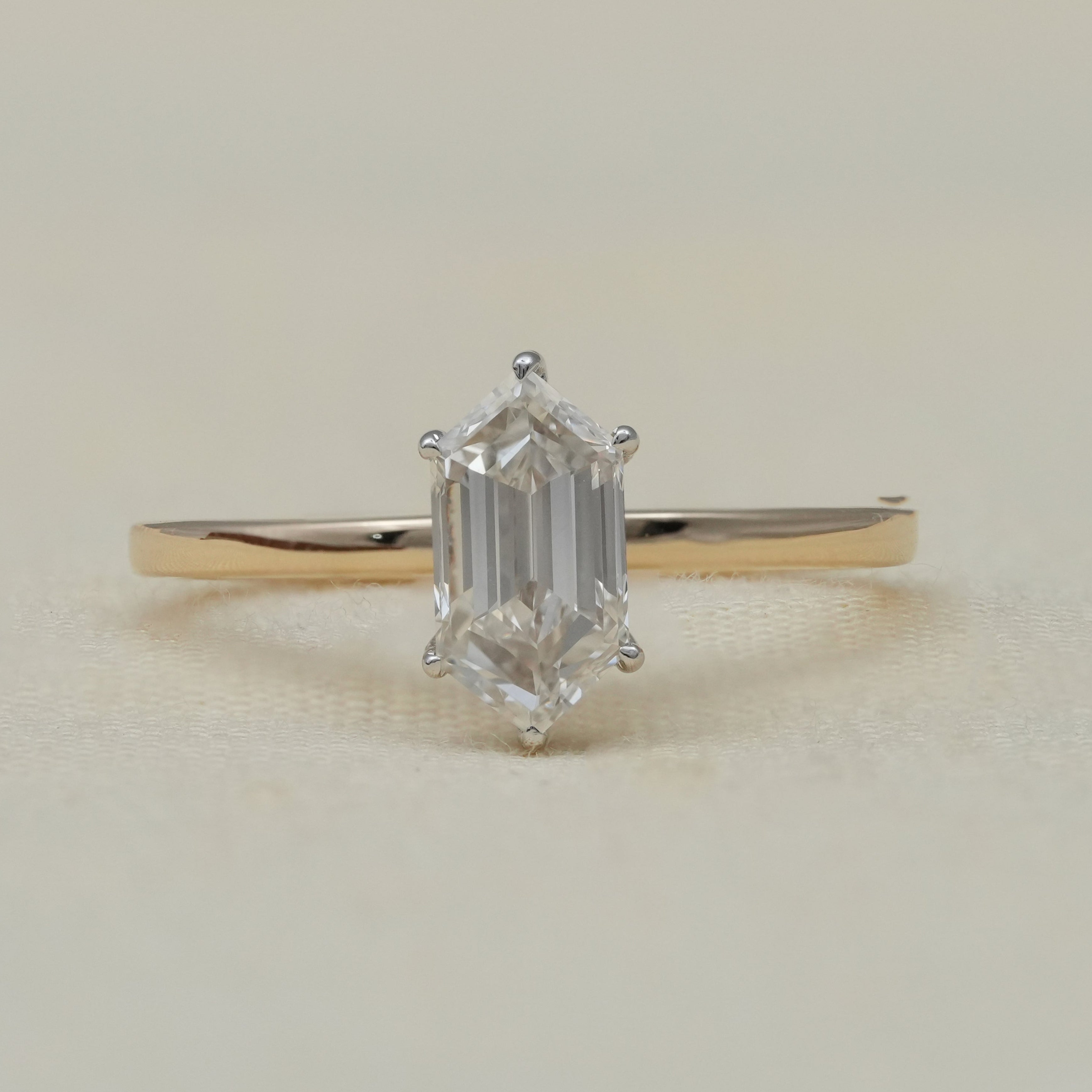 Luxury Hexagon Cut Lab Diamond Solitaire Minimalist Gold Ring