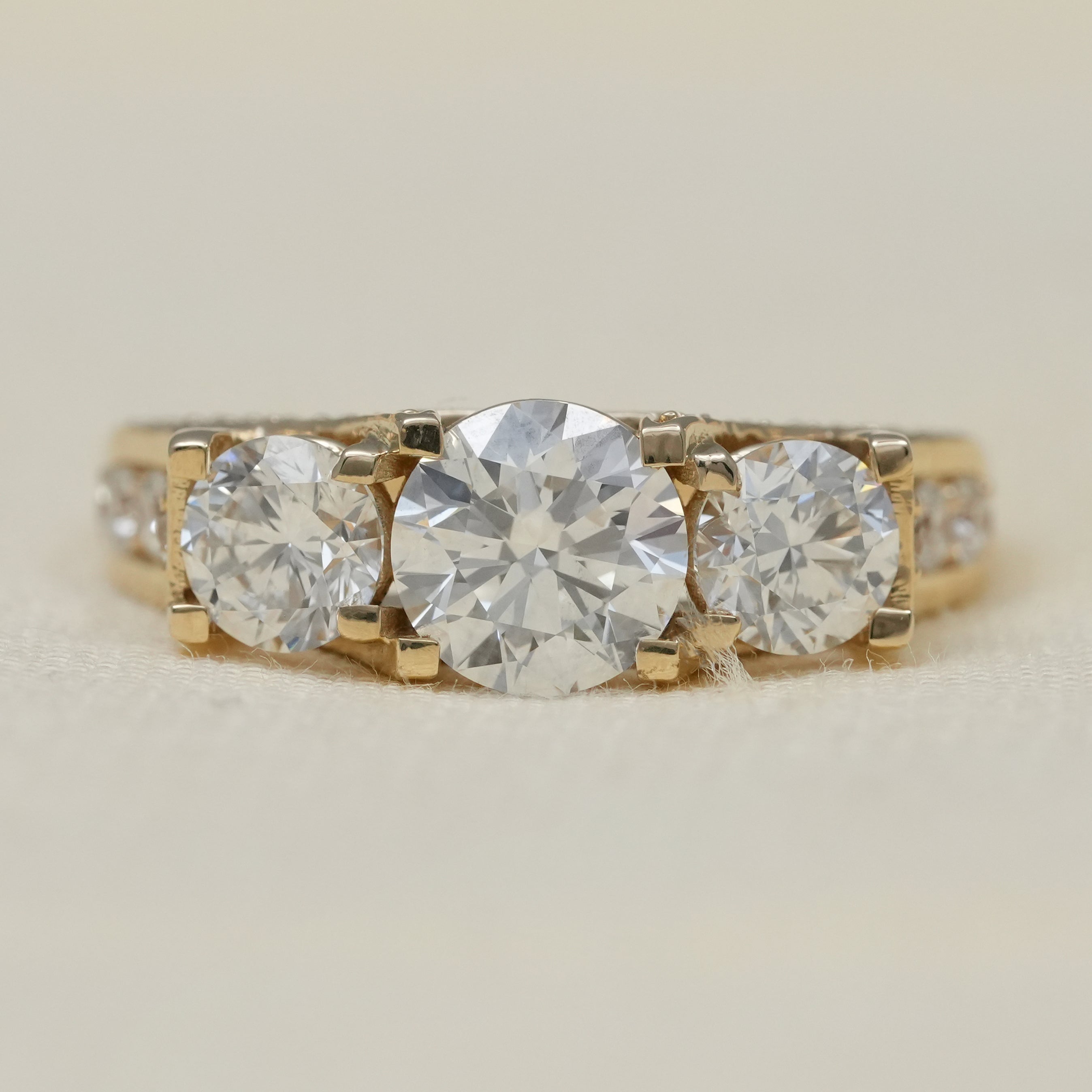 Vintage Style Three Stone Lab Diamond Engagement Ring