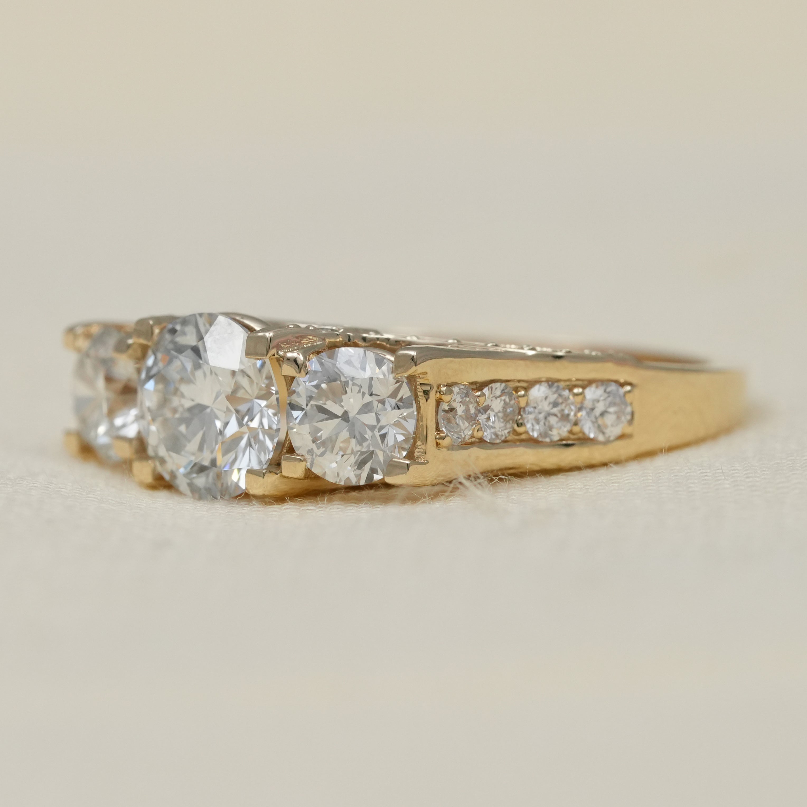 Vintage Style Three Stone Lab Diamond Engagement Ring
