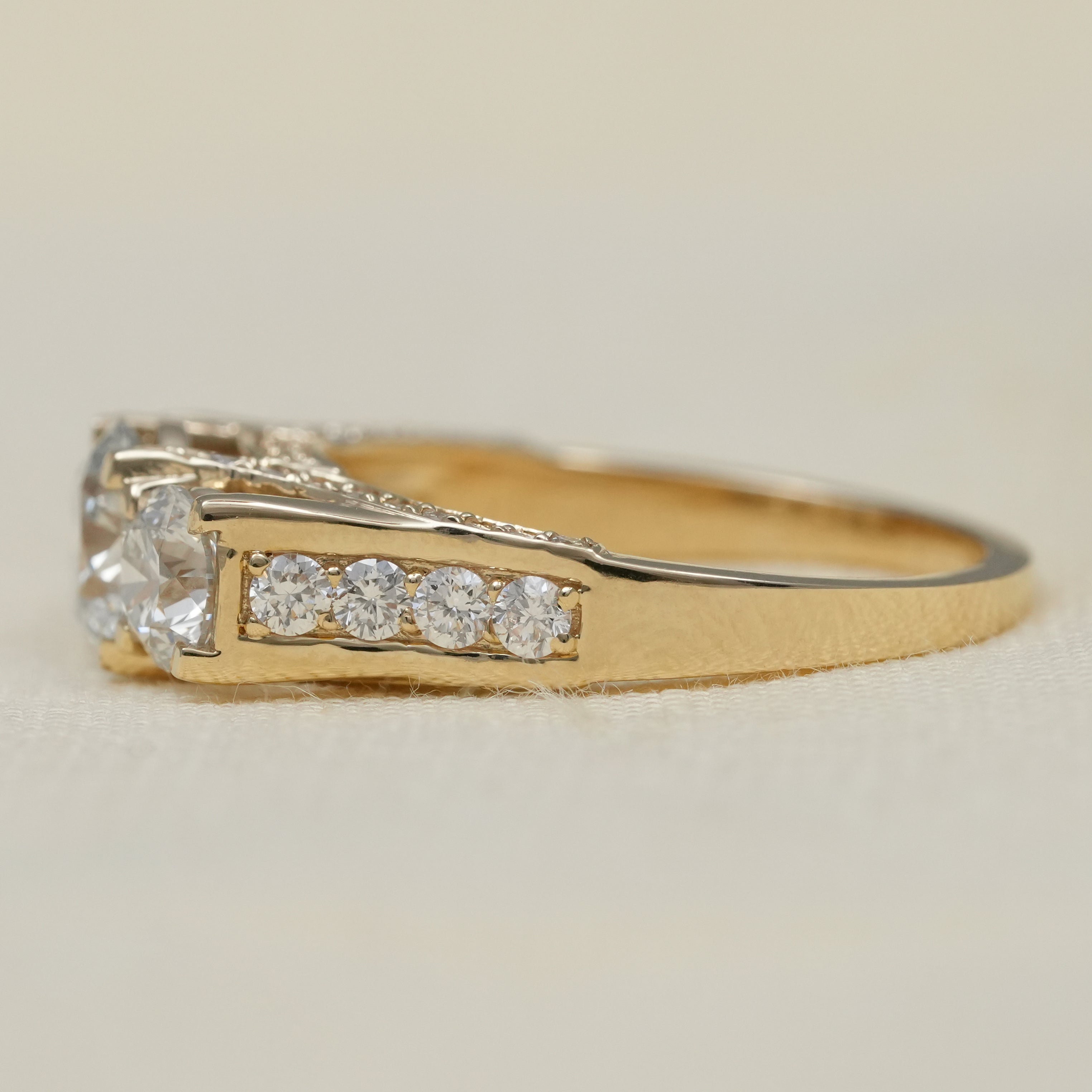 Vintage Style Three Stone Lab Diamond Engagement Ring