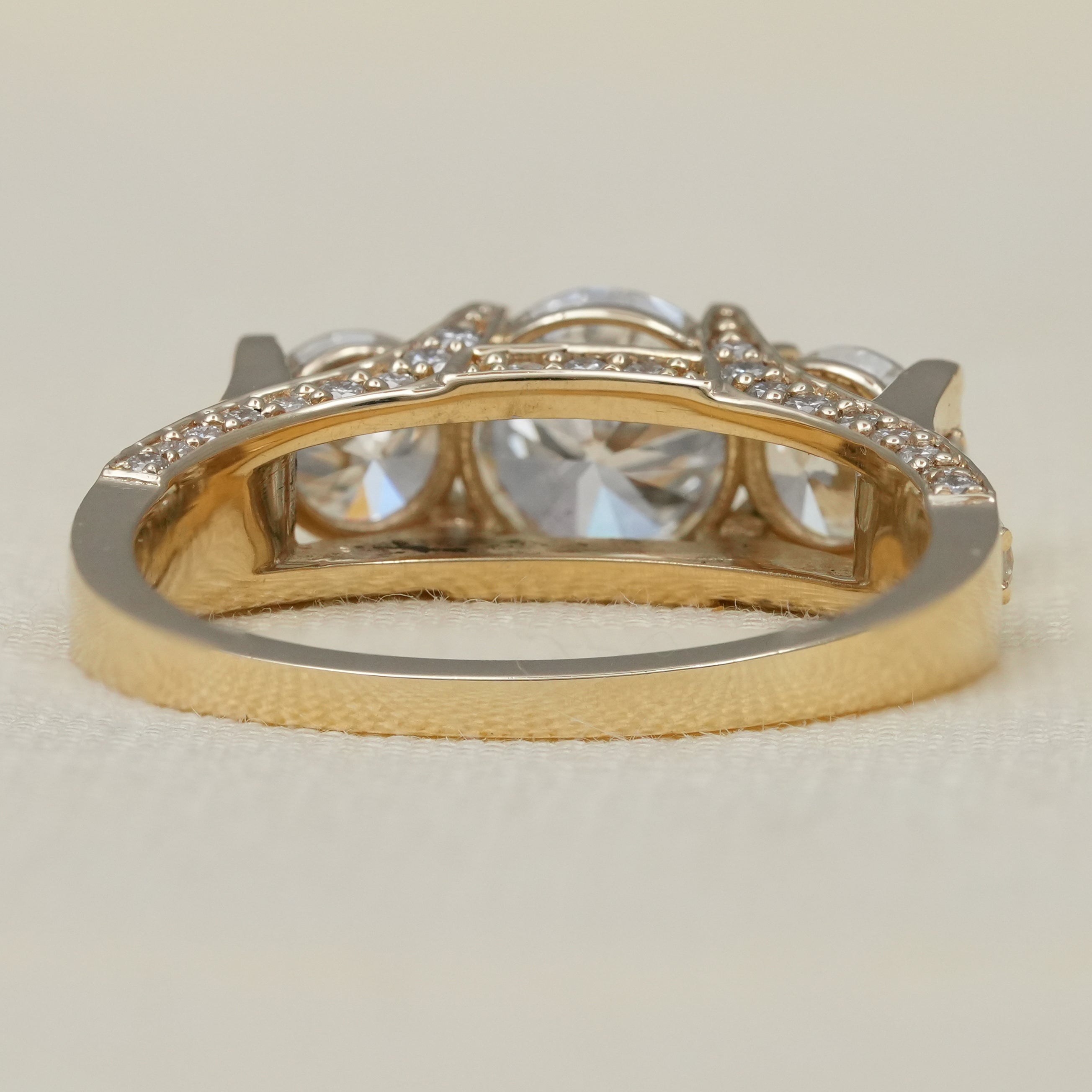 Vintage Style Three Stone Lab Diamond Engagement Ring