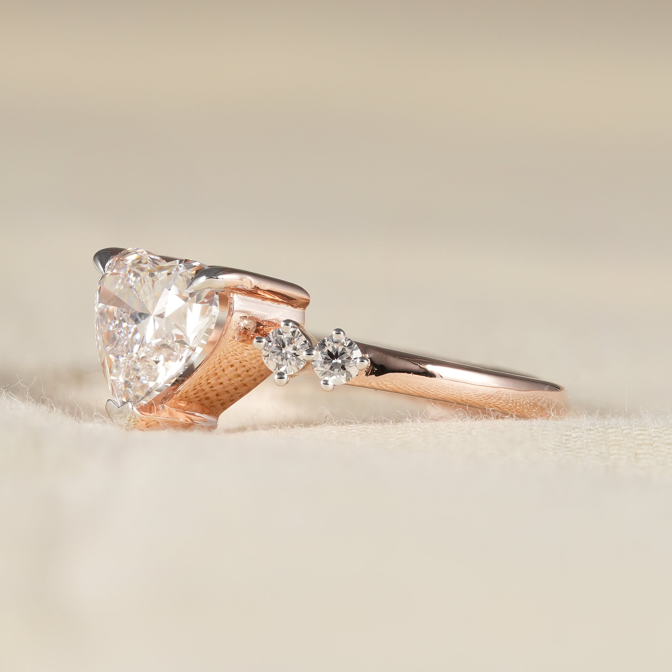 Heart Shape Diamond Engagement Ring for Women with Delicate Side Stone Band