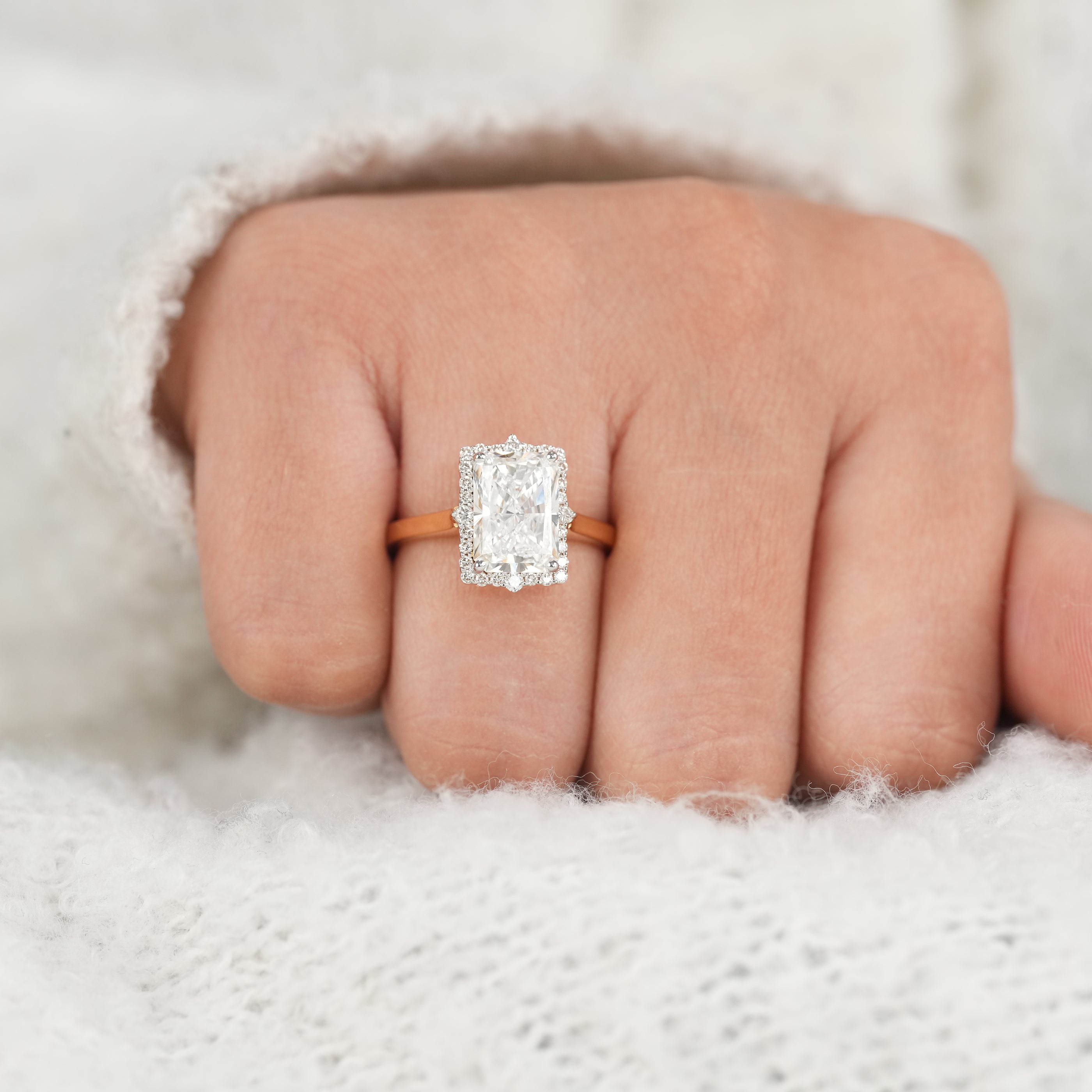 Radiant Cut Lab Diamond Halo Engagement Ring