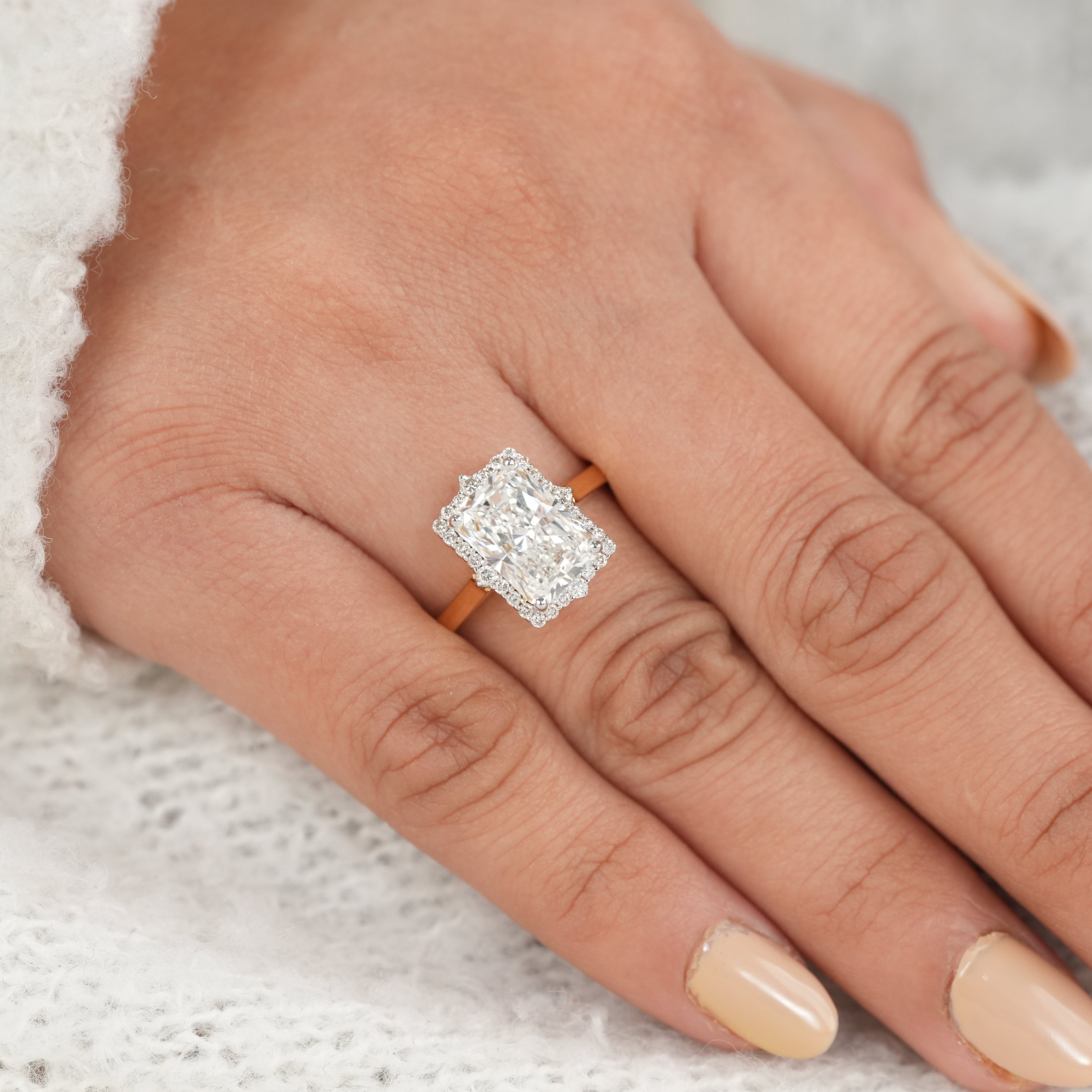 Radiant Cut Lab Diamond Halo Engagement Ring