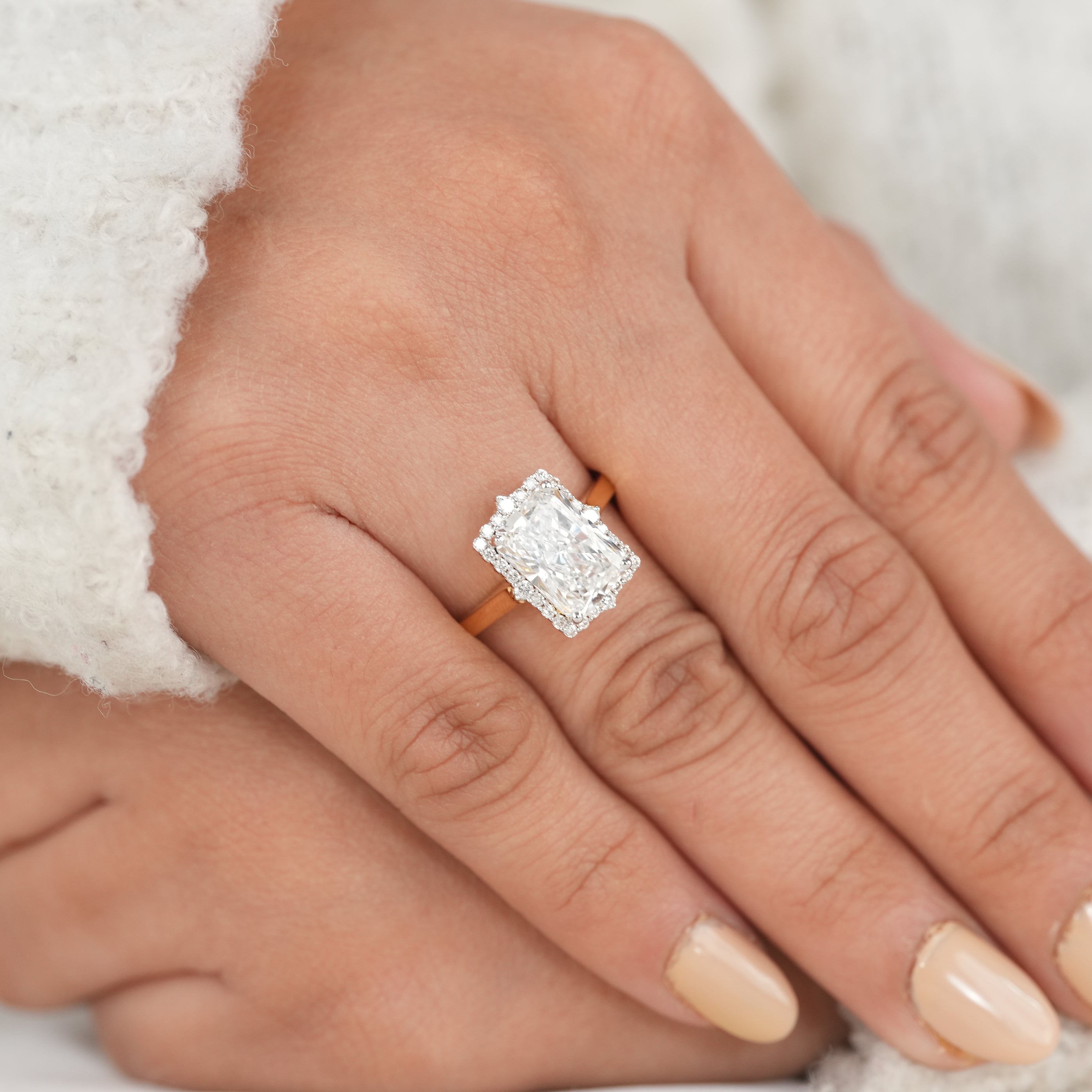 Radiant Cut Lab Diamond Halo Engagement Ring