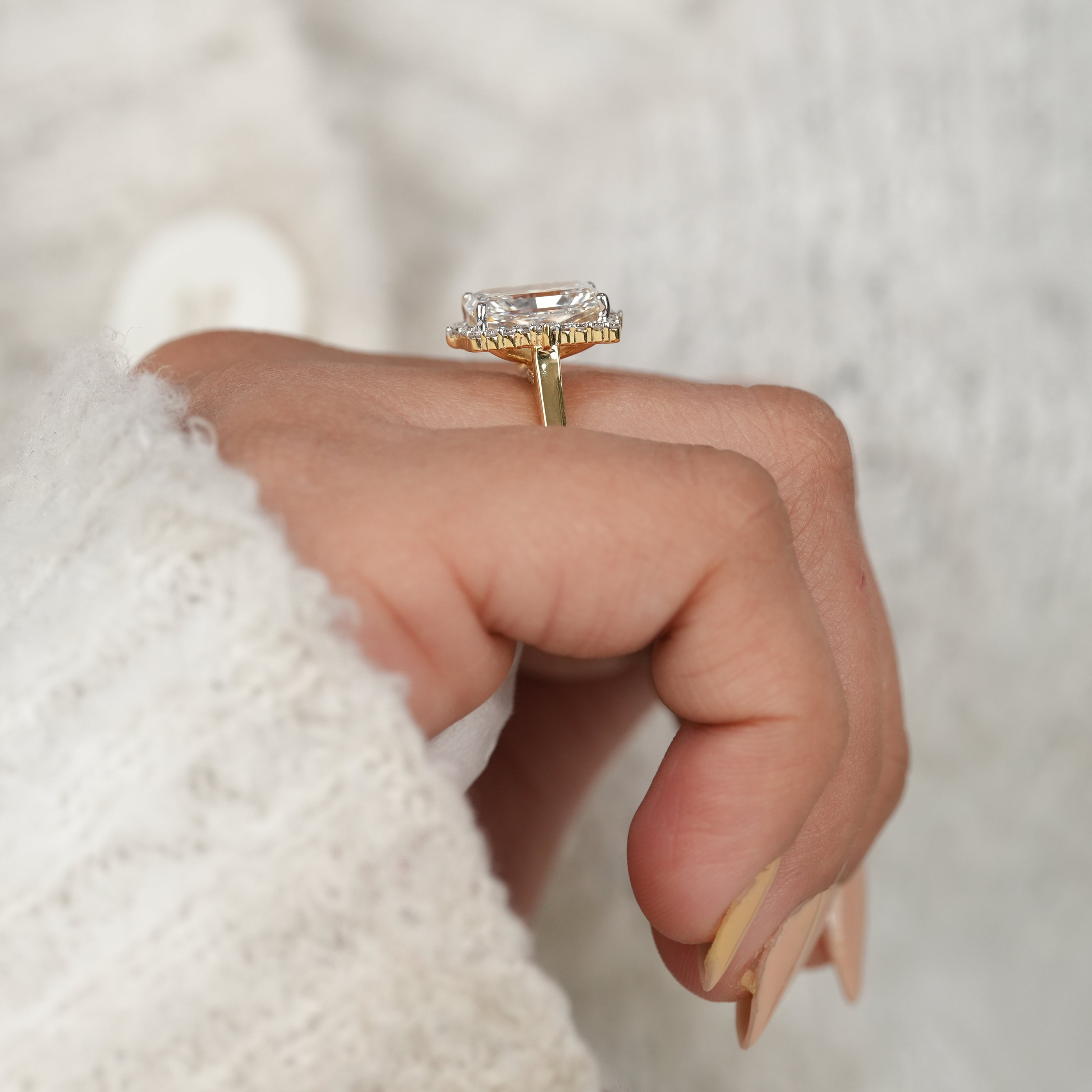 Radiant Cut Lab Diamond Halo Engagement Ring