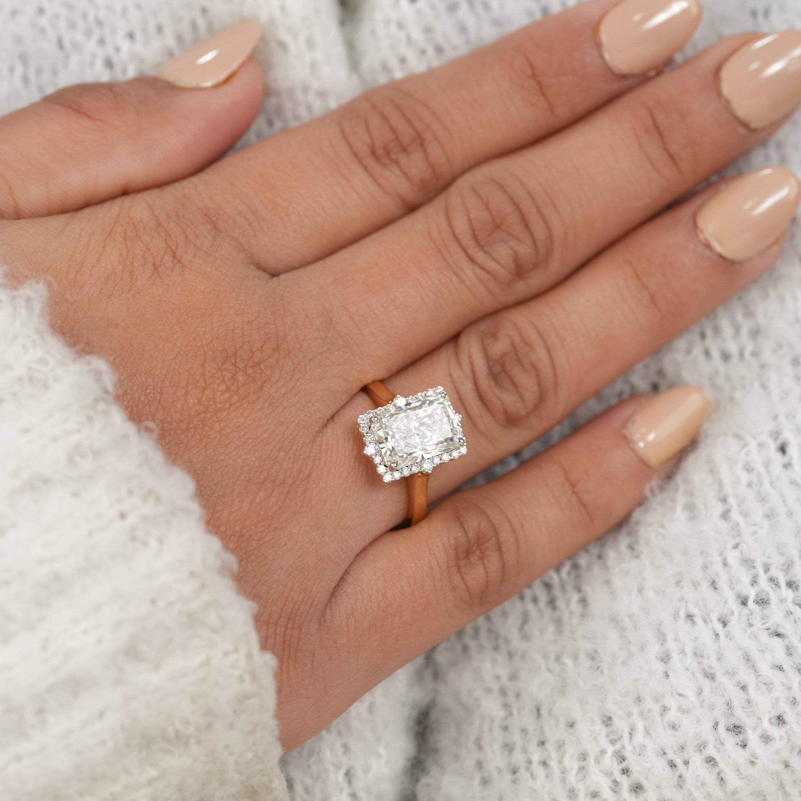 Radiant Cut Lab Diamond Halo Engagement Ring