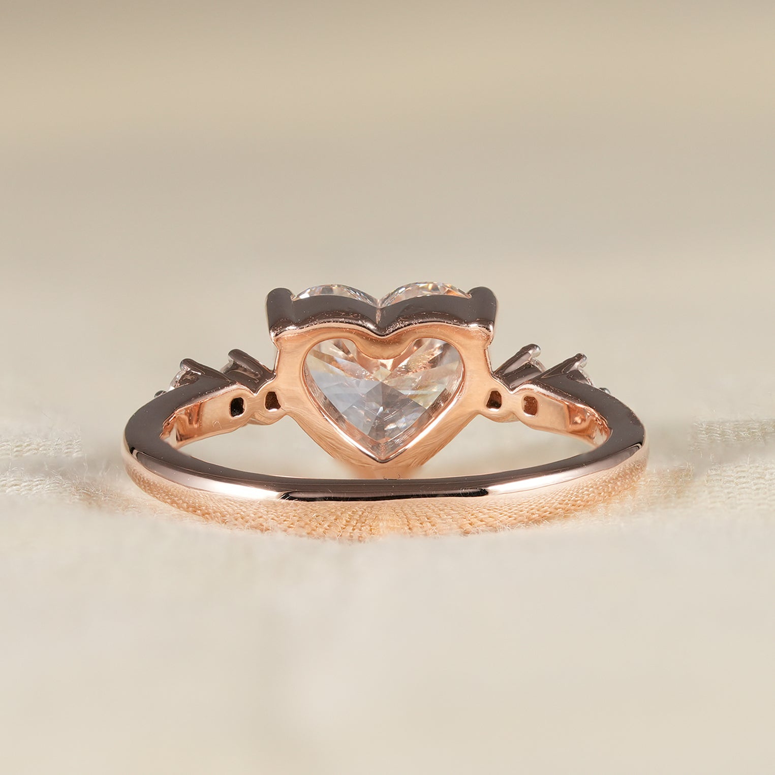 Minimalist Heart Shaped Diamond Ring in Rose Gold for Promise or Engagement