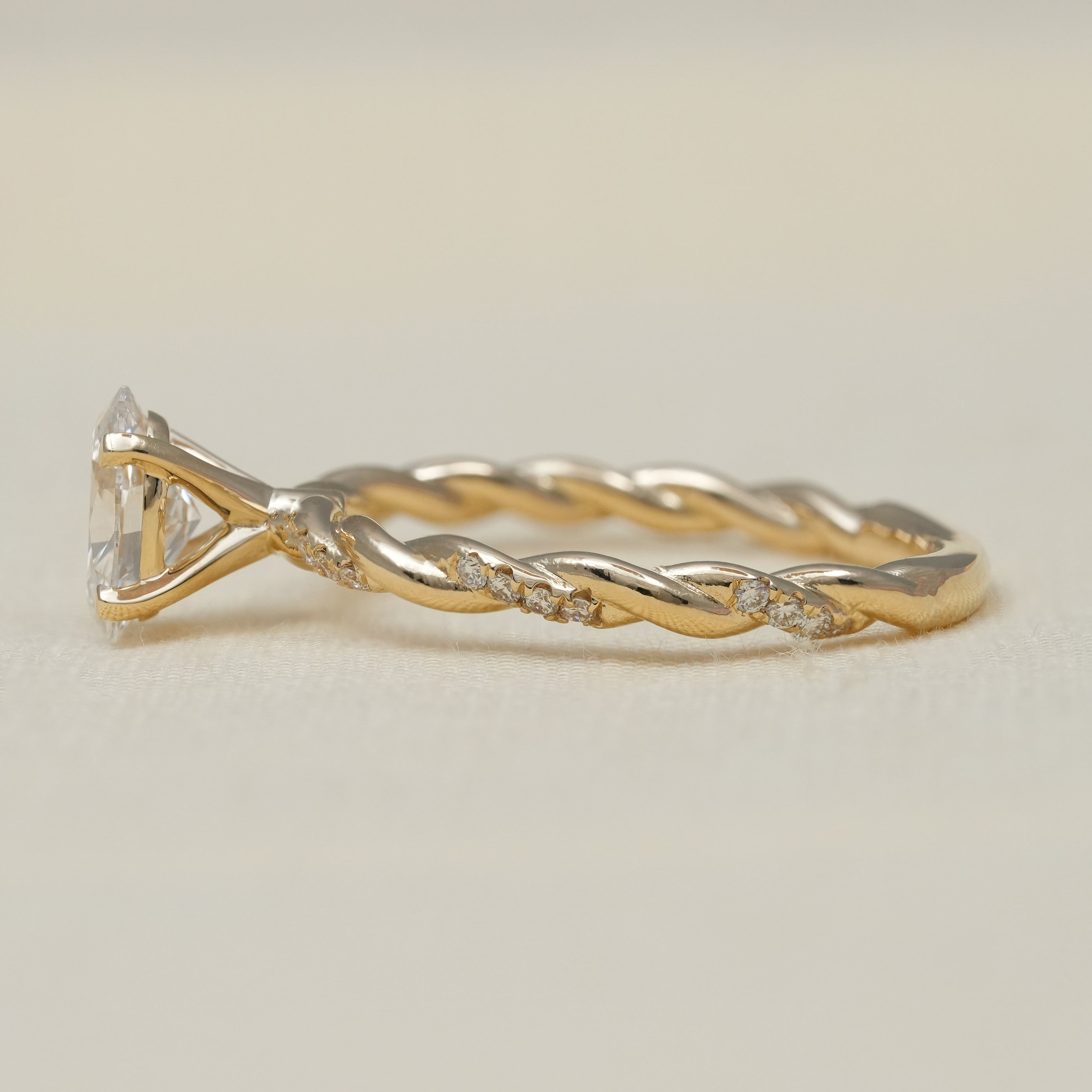 Oval Cut Diamond Solitaire Engagement Ring with Rope Inspired Band