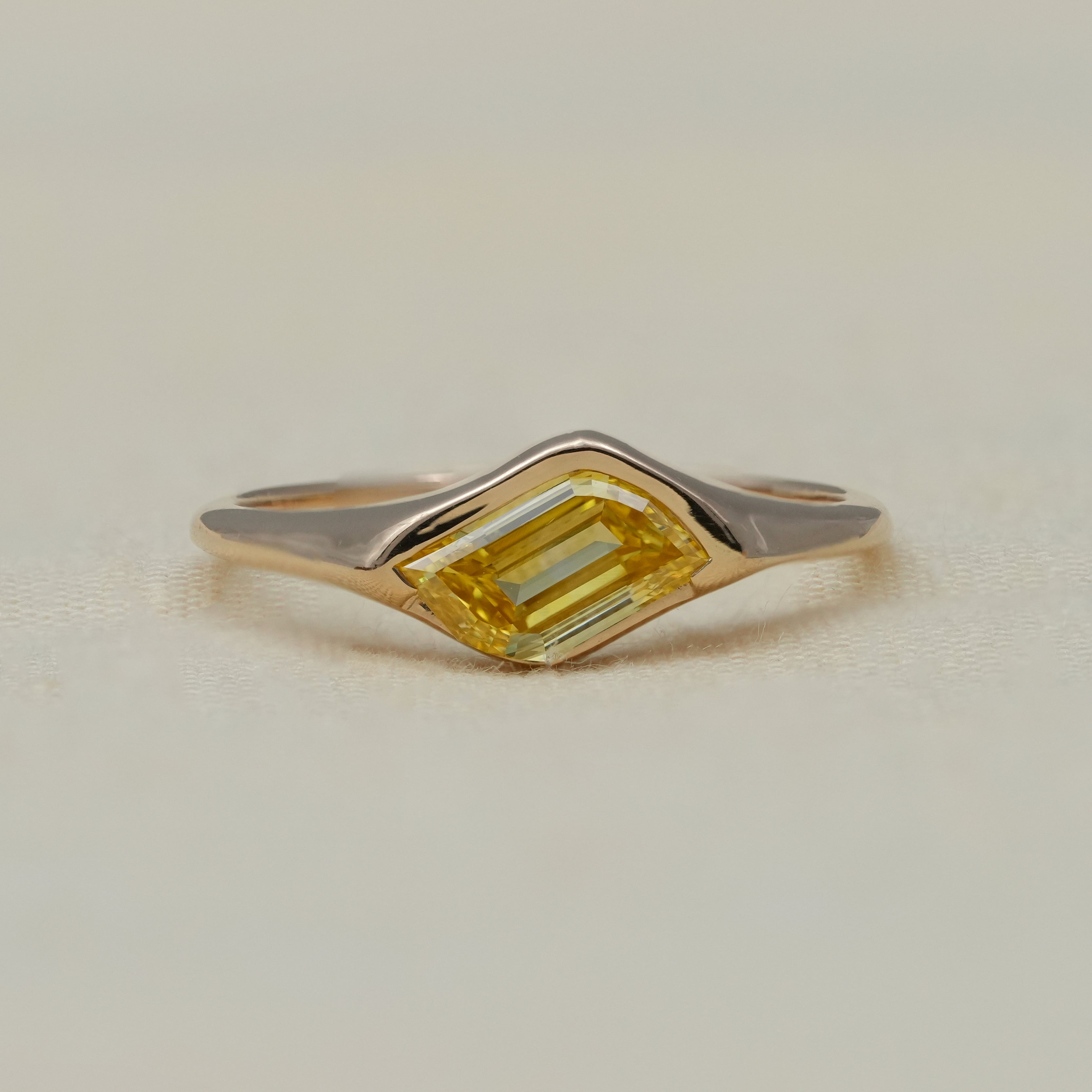 Citrine Fancy Cut Lab Diamond Minimalist Gold Statement Ring