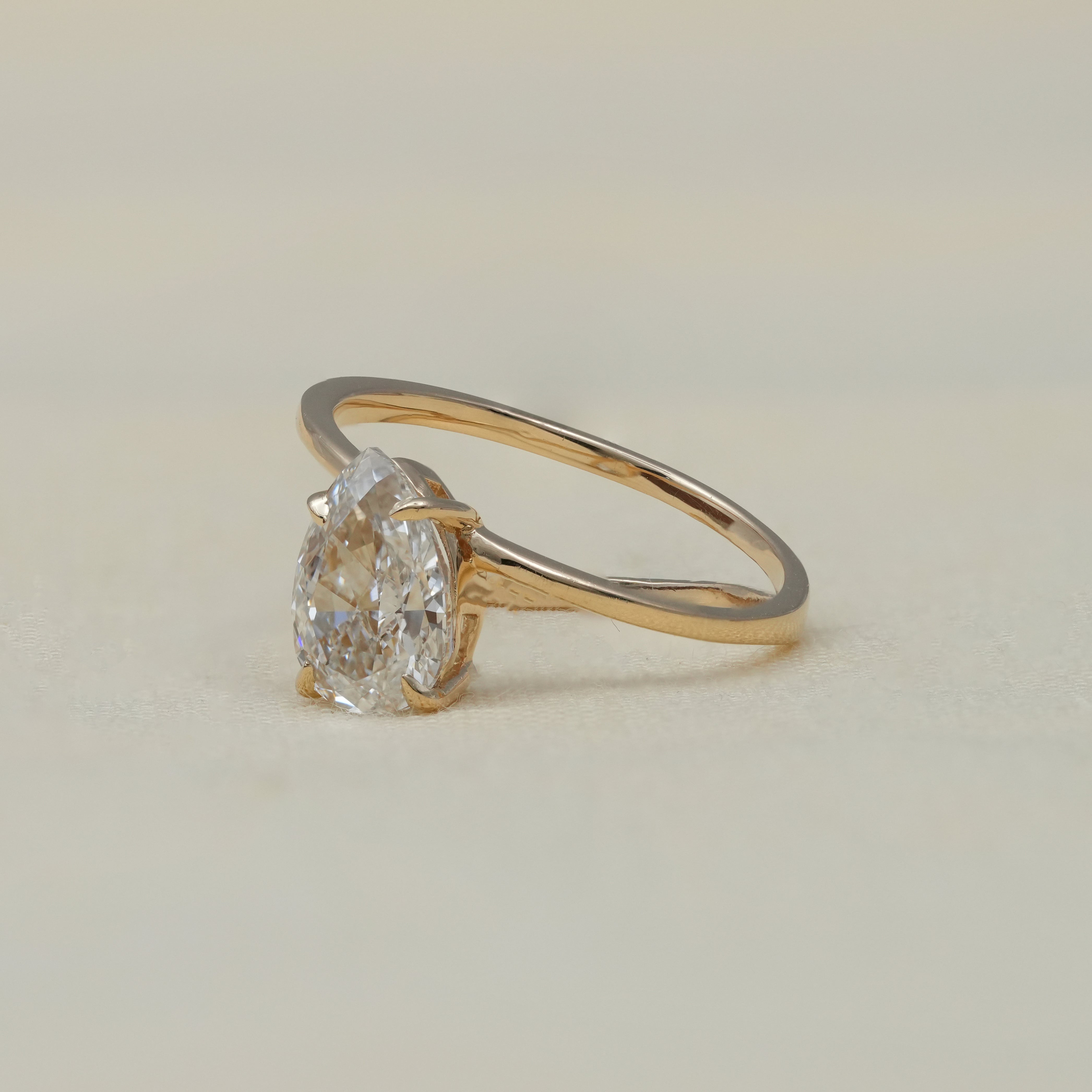 Luxury Pear Cut Lab Diamond Open Band Minimal Gold Ring